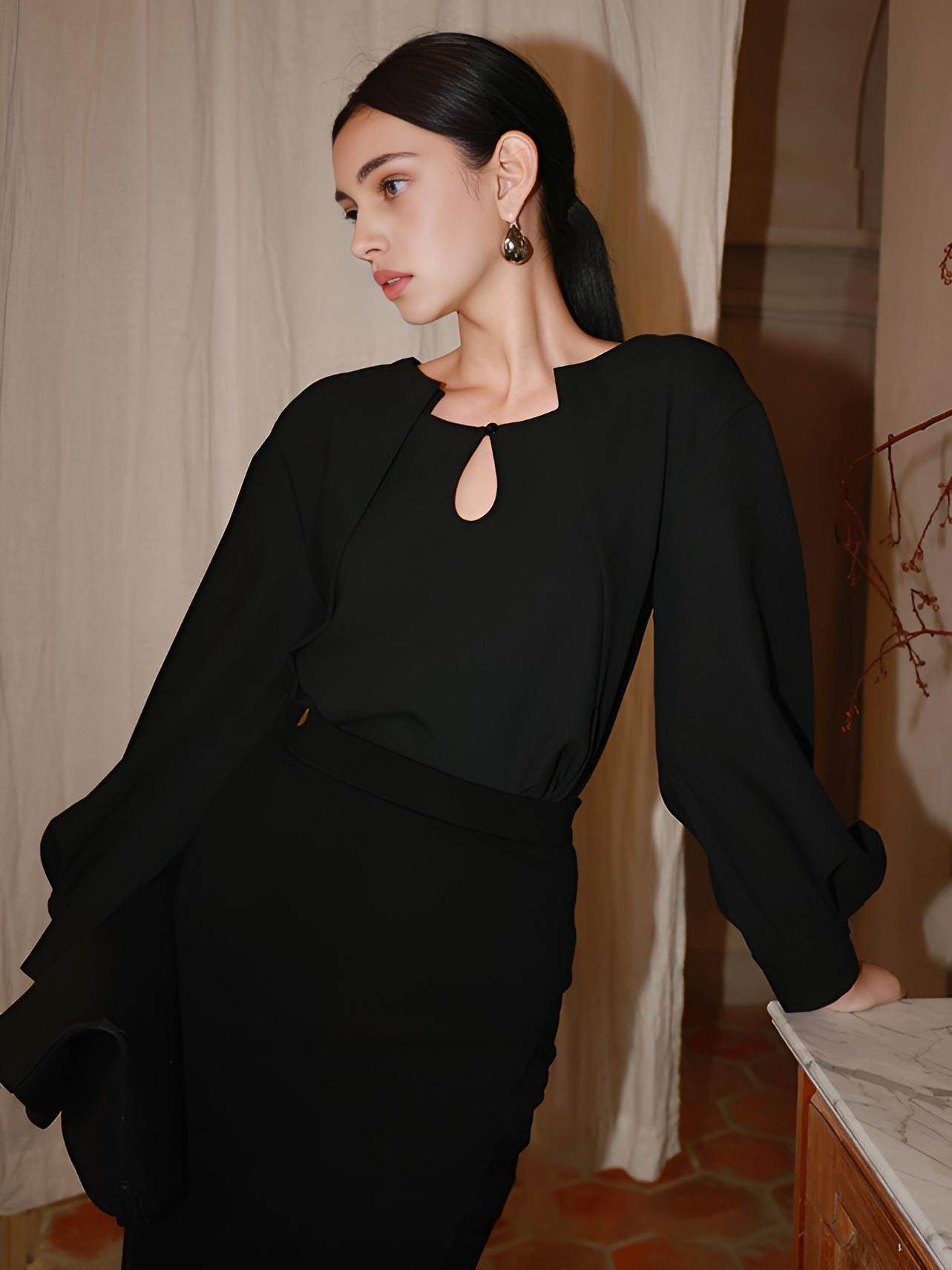 Callistari Button Cutout 2 in 1 Blouse-CALLISTARI