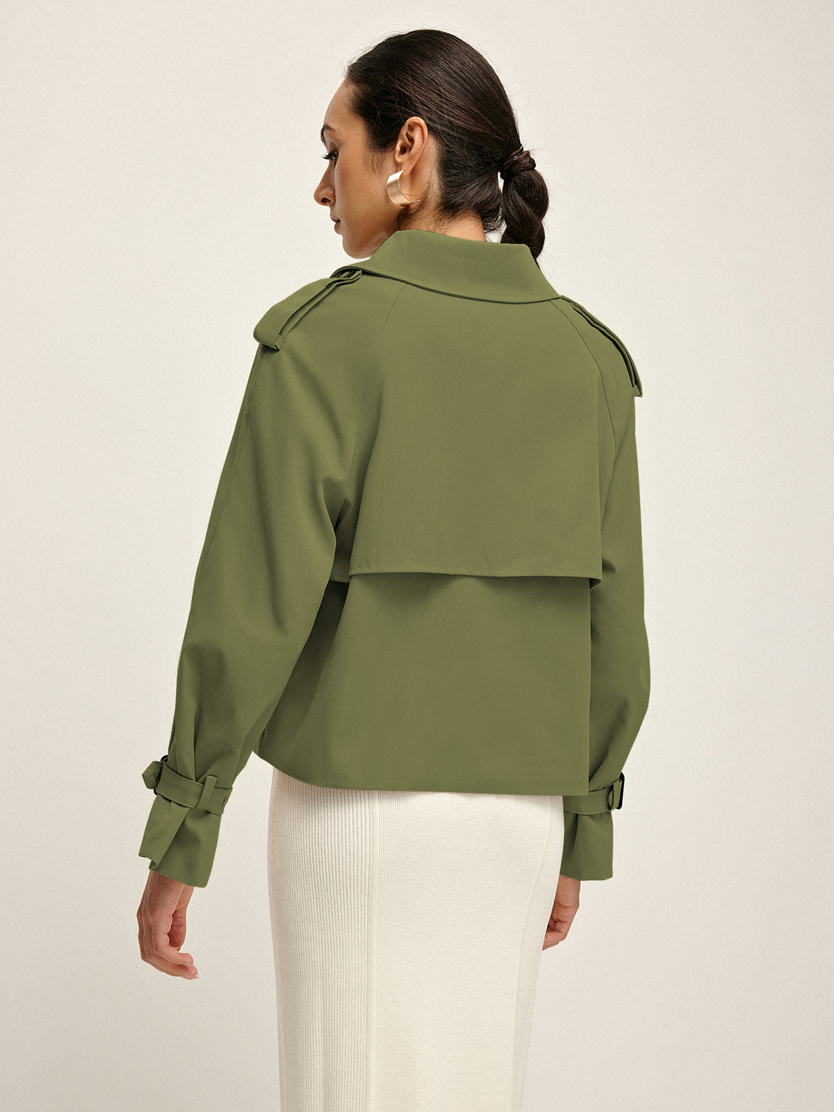 Breasted Lapel Trench Coat-Mesadic