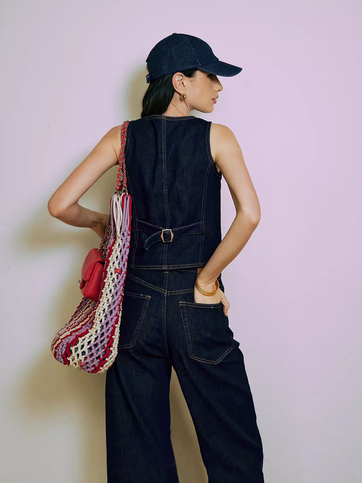 Denim Vest With Back Belt-CALLISTARI