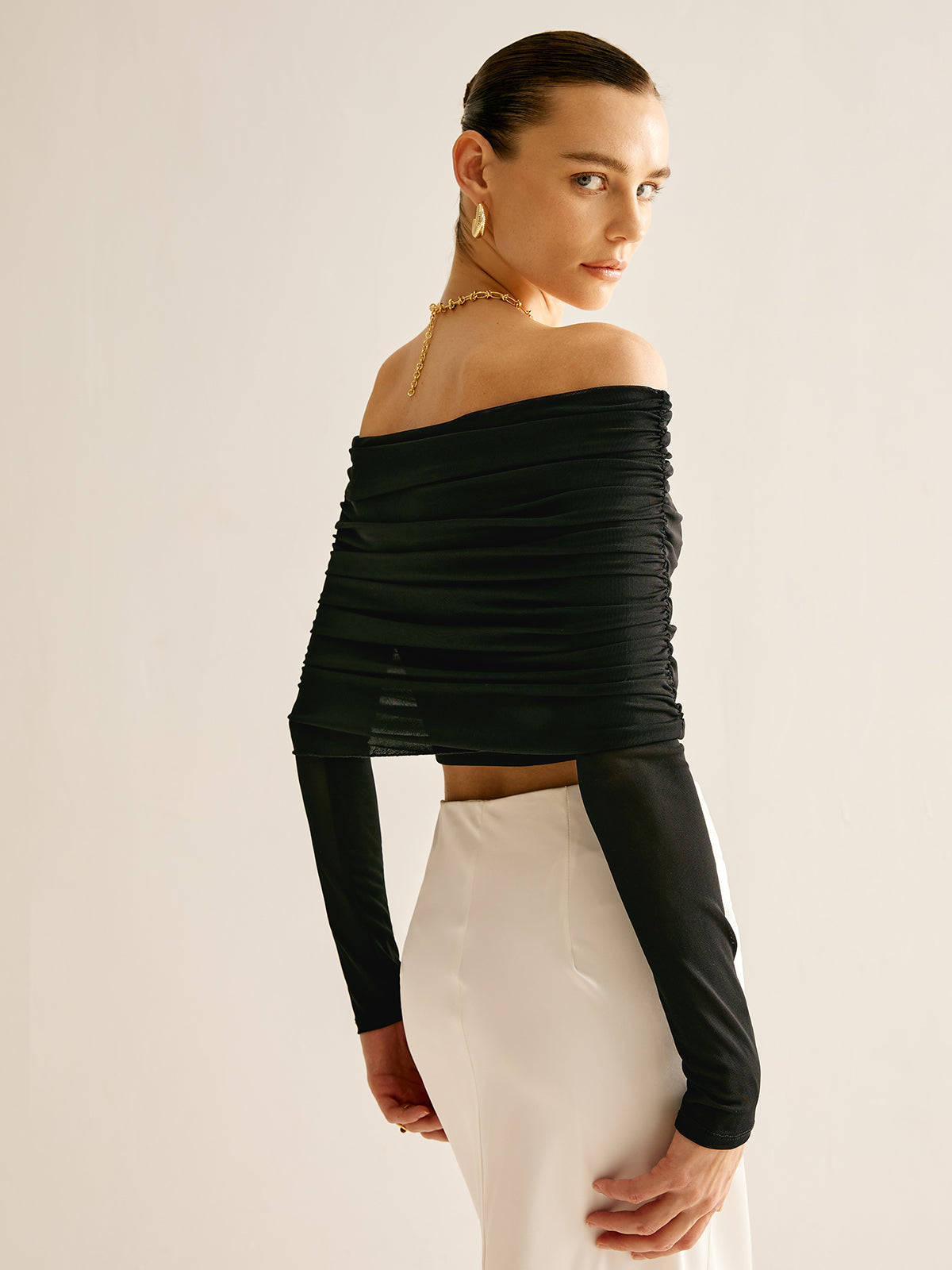 Callistari Off-Shoulder Mesh Blouse-CALLISTARI