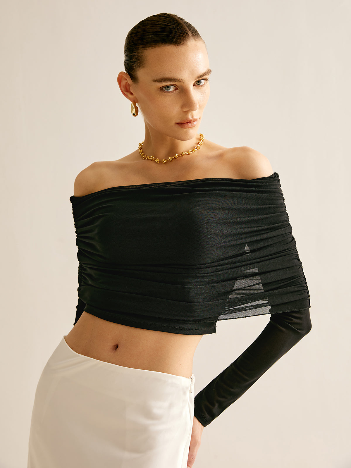 Callistari Off-Shoulder Mesh Blouse-CALLISTARI