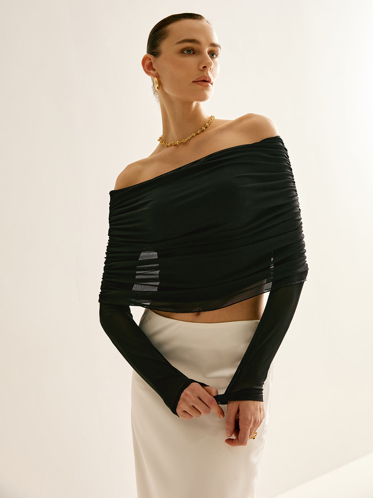 Callistari Off-Shoulder Mesh Blouse-CALLISTARI