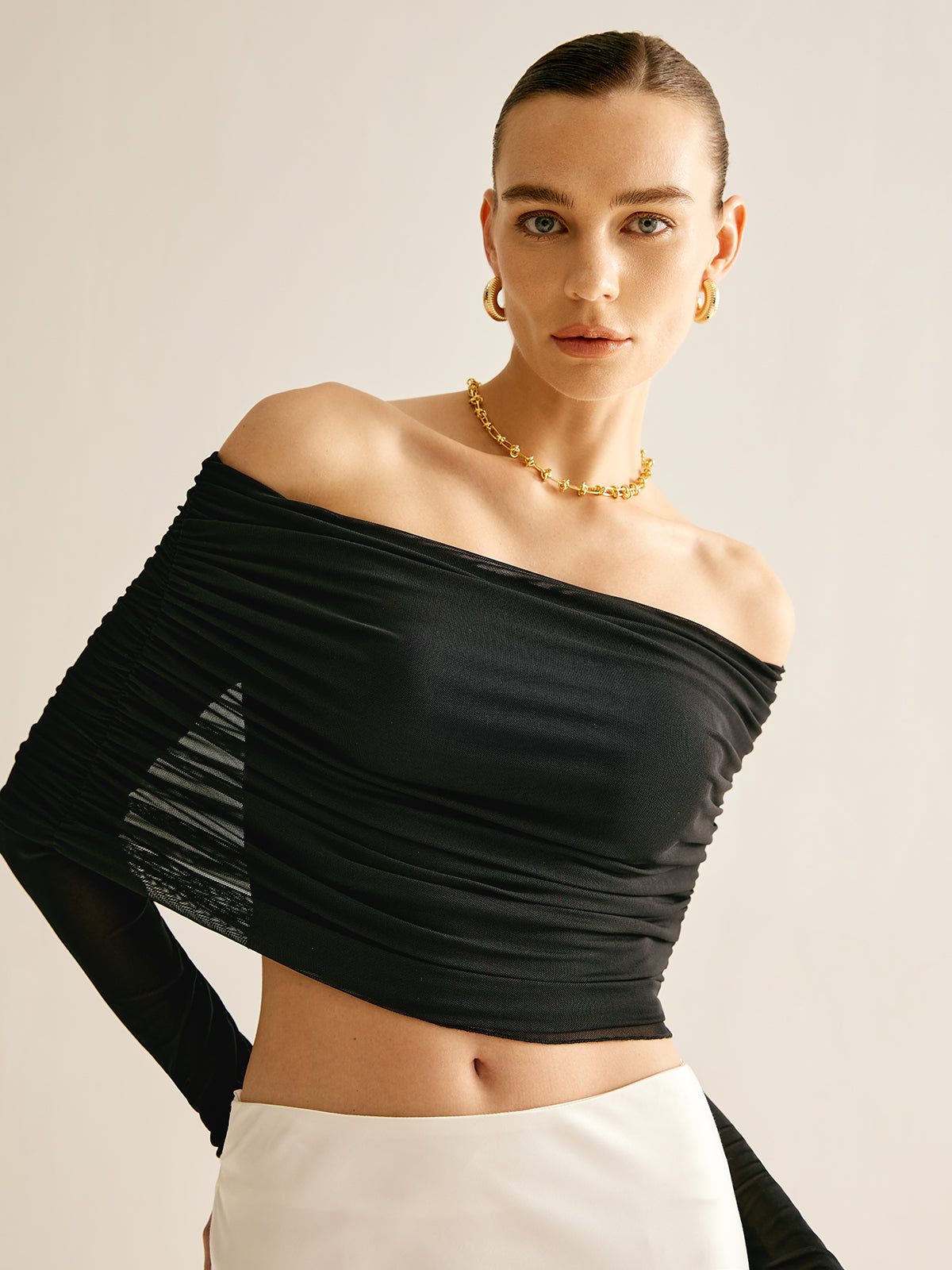 Callistari Off-Shoulder Mesh Blouse-CALLISTARI