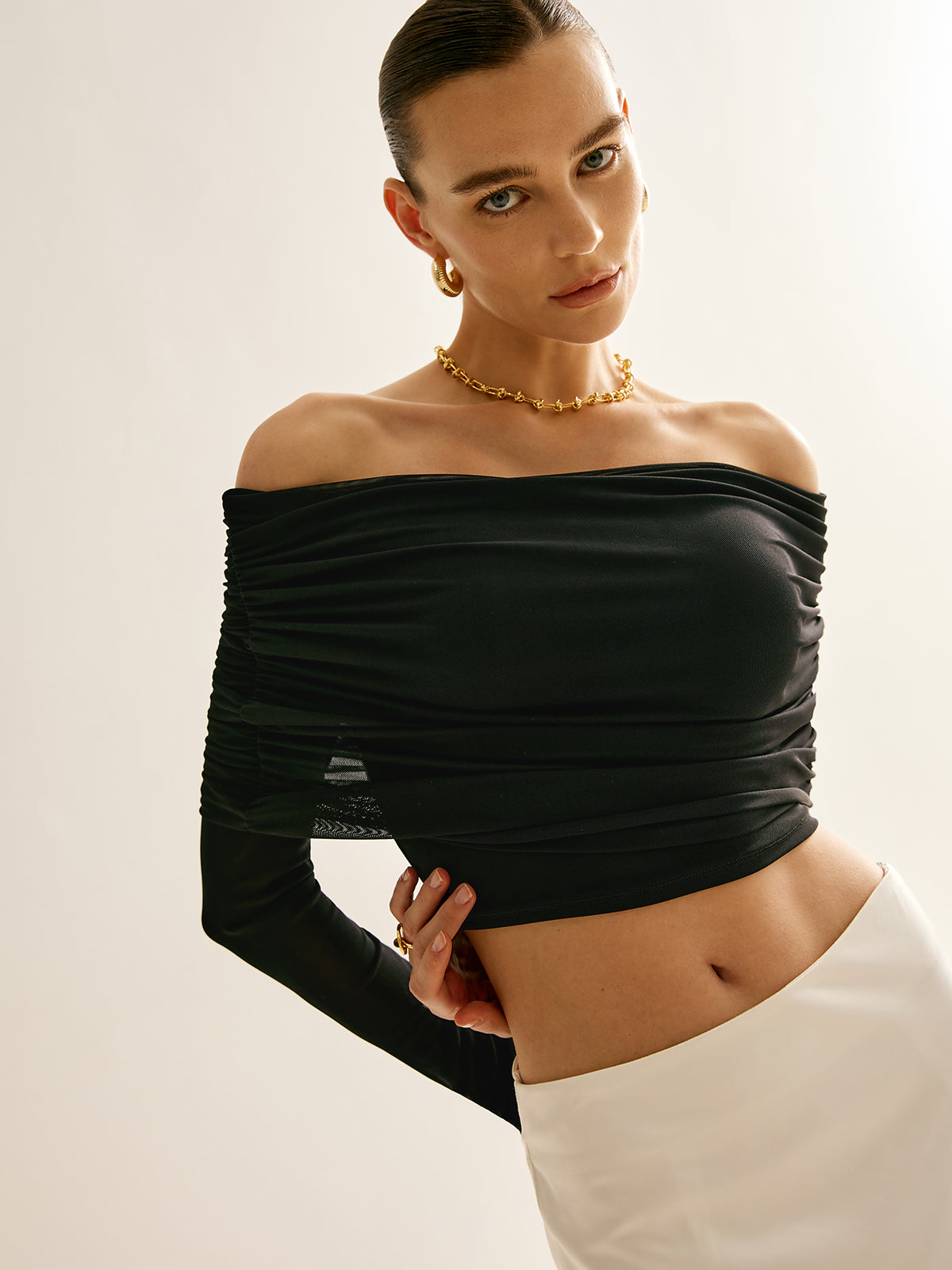 Callistari Off-Shoulder Mesh Blouse-CALLISTARI