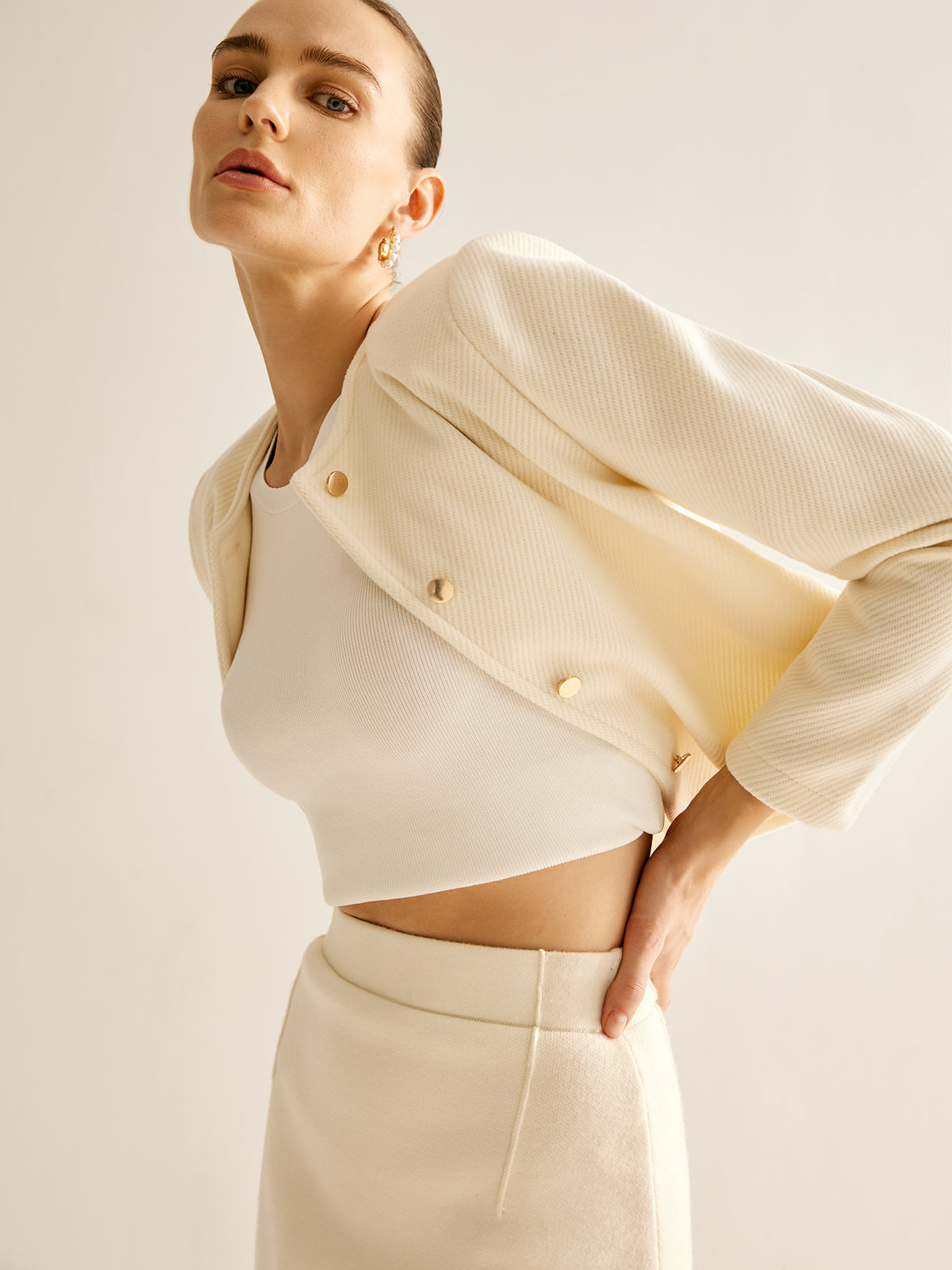 Elegant Crew Neck Tweed Blazer-CALLISTARI