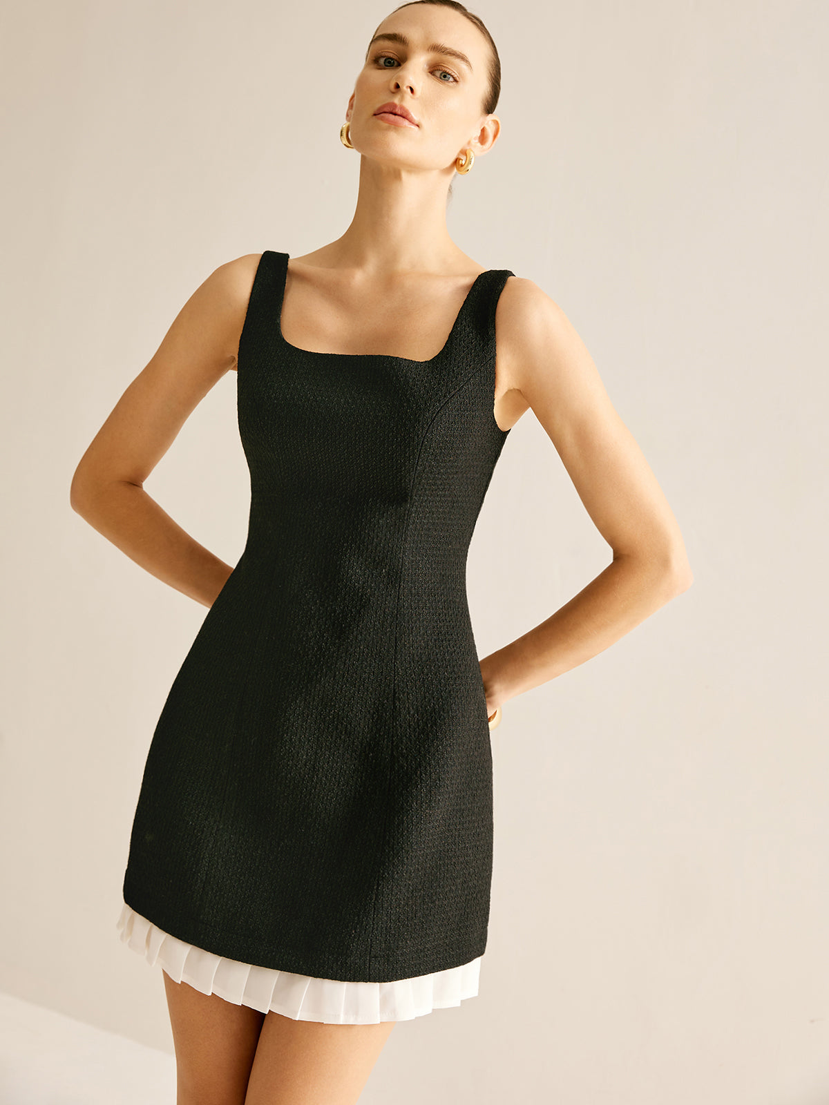 Callistari Pleated Trim Tweed Tank Short Dress-CALLISTARI