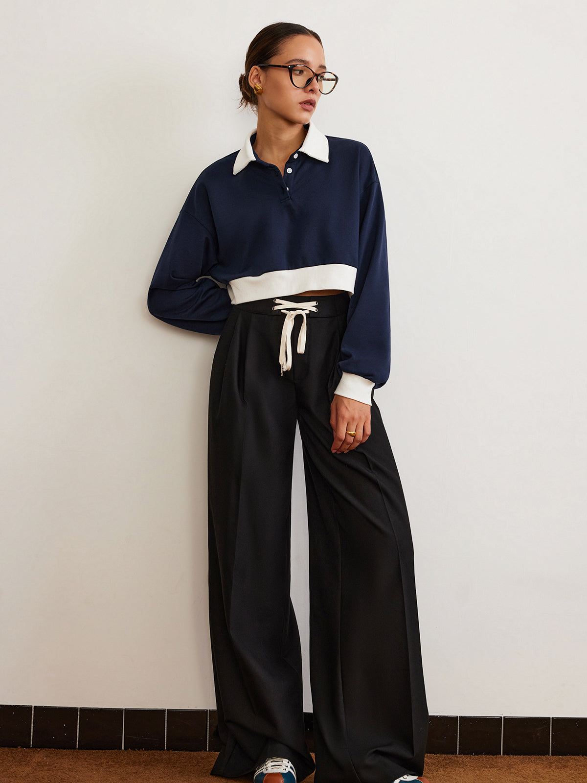 Callistari Patchwork Polo Crop Sweatshirt-CALLISTARI