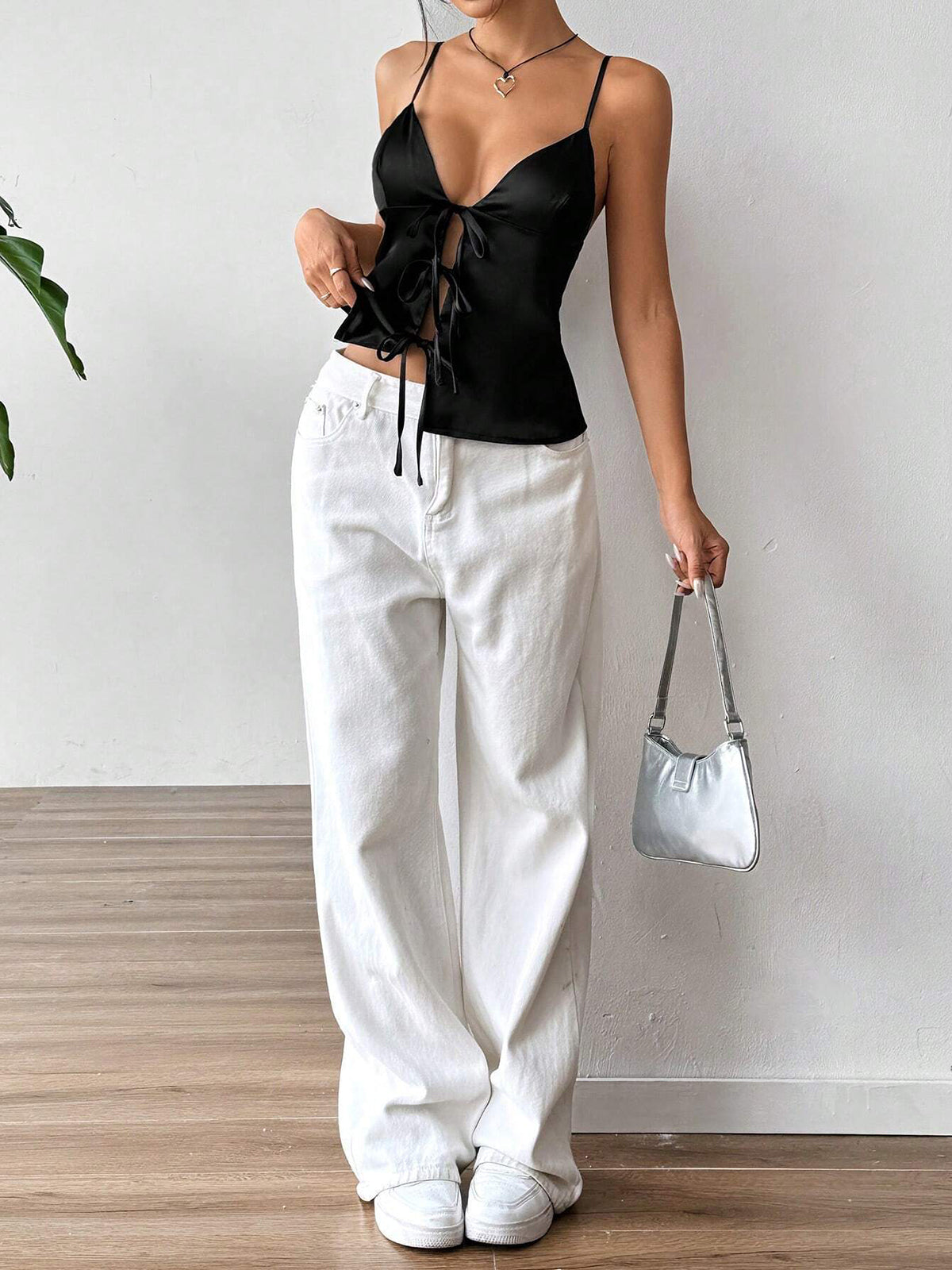 Callistari Tie Front Satin Cami Top-CALLISTARI