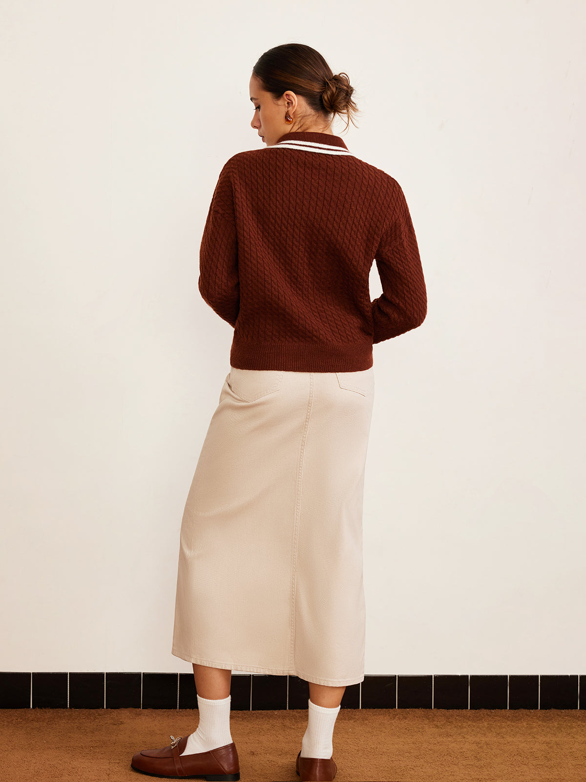 Cable Knit Button Polo Sweater-CALLISTARI