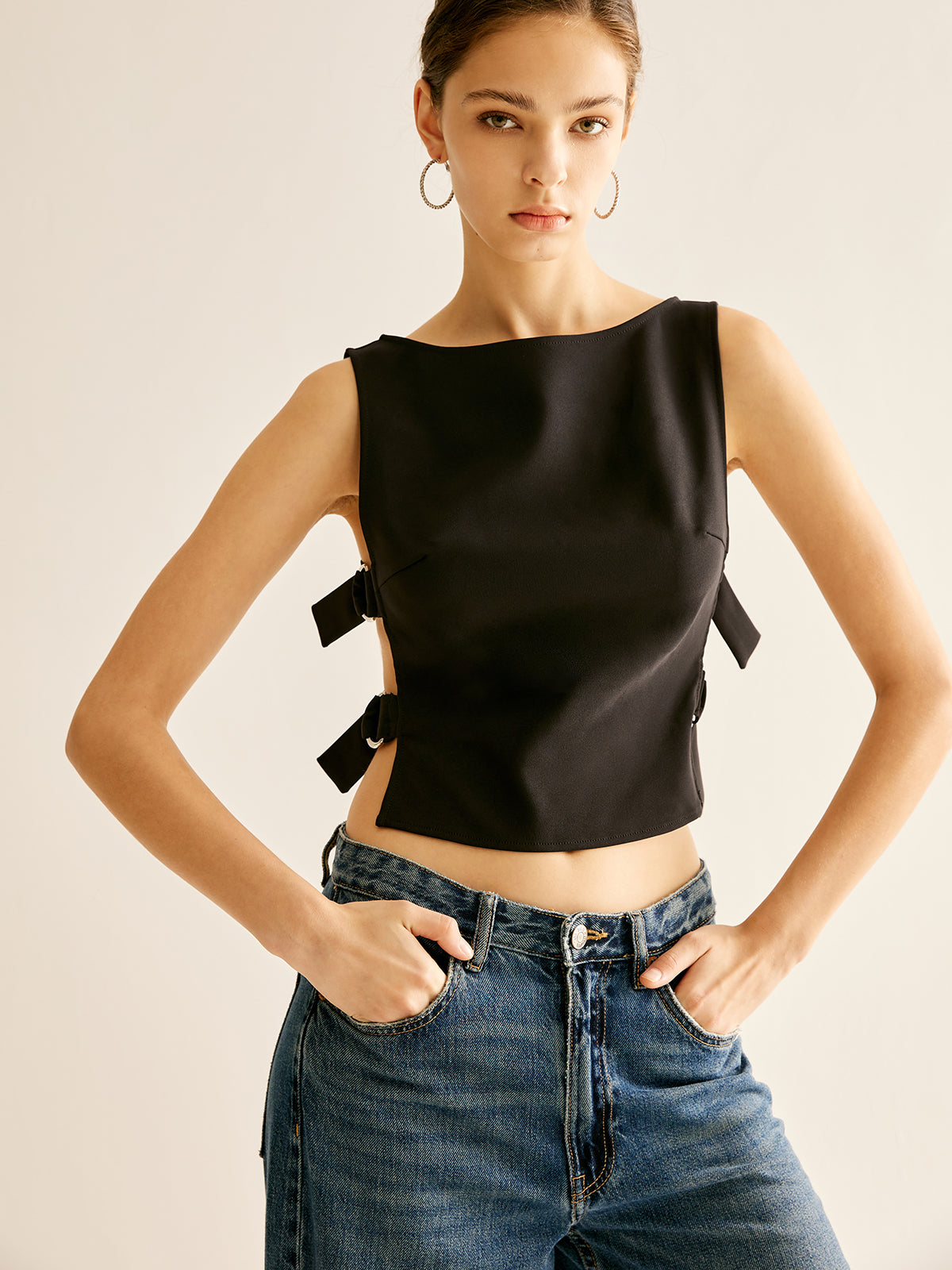 Callistari Side-Buckle Sexy Crop Tank Top-CALLISTARI