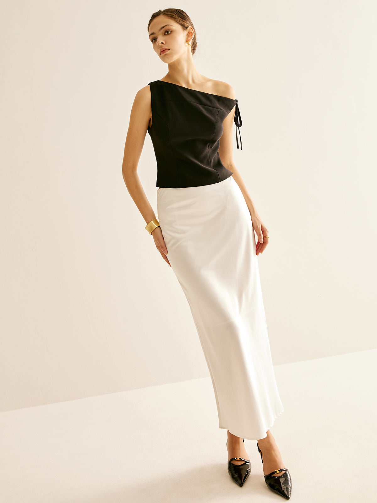 Callistari Asymmetrical One-Shoulder Lace Up Blouse-CALLISTARI