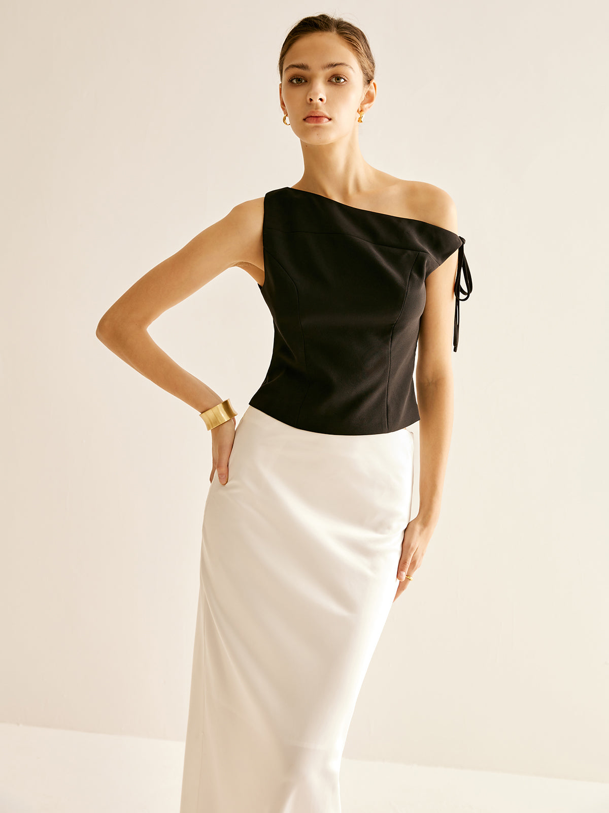 Callistari Asymmetrical One-Shoulder Lace Up Blouse-CALLISTARI