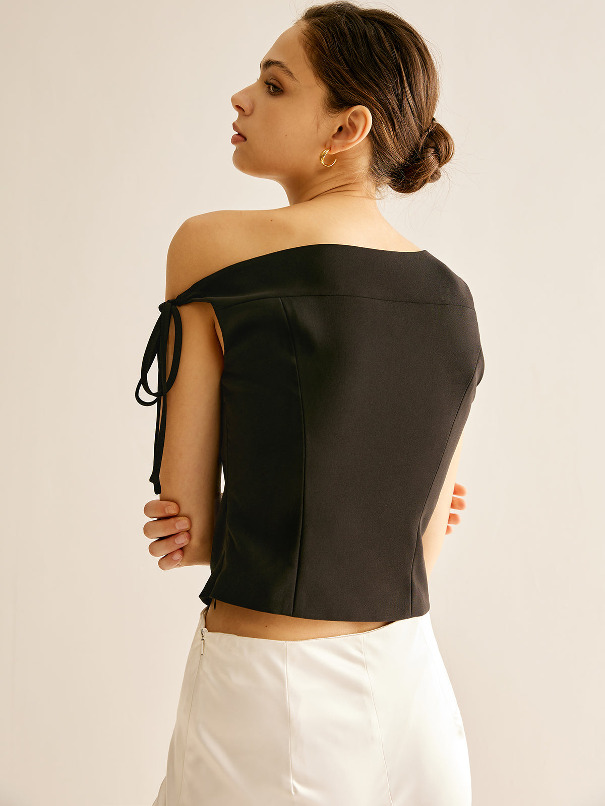 Callistari Asymmetrical One-Shoulder Lace Up Blouse-CALLISTARI