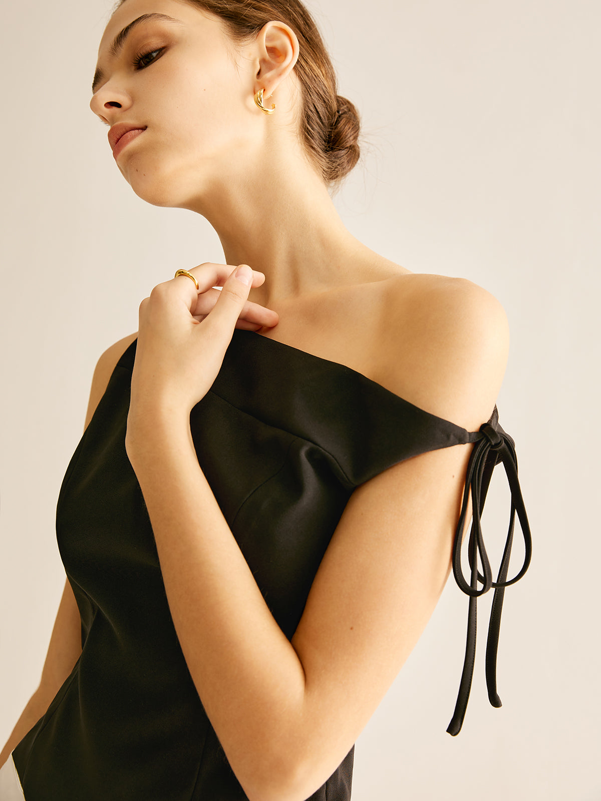 Callistari Asymmetrical One-Shoulder Lace Up Blouse-CALLISTARI