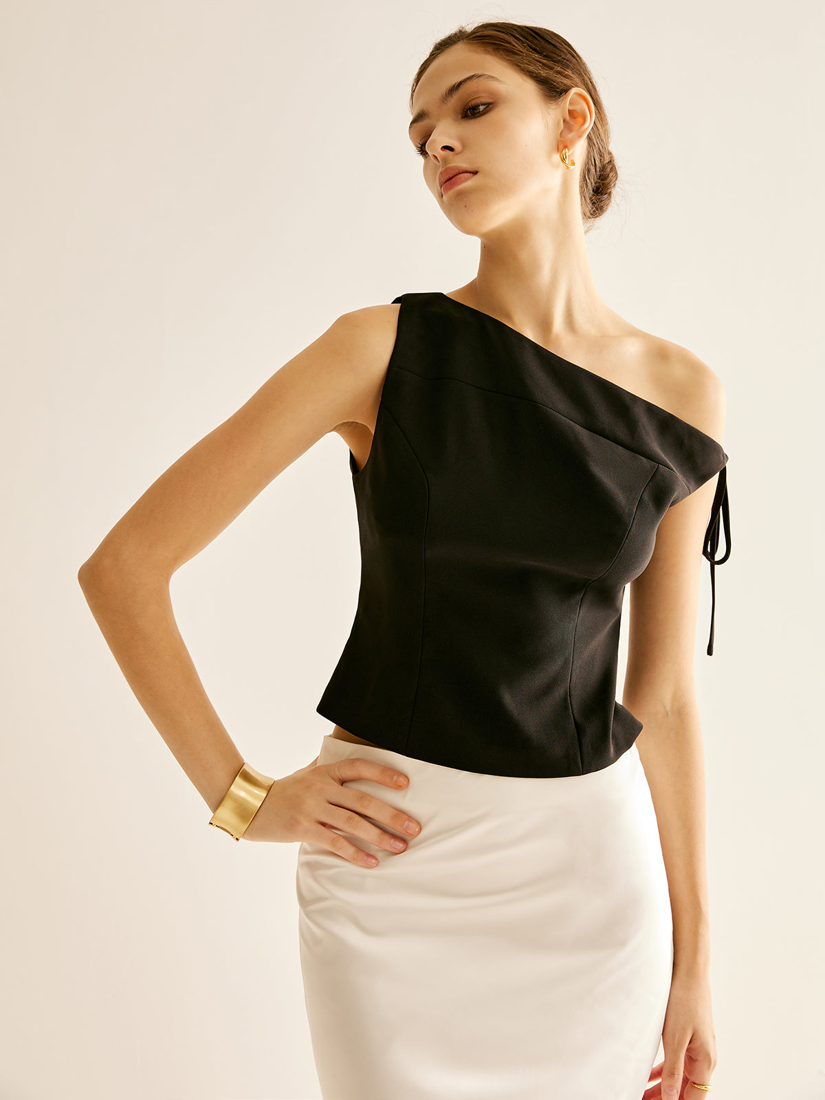 Callistari Asymmetrical One-Shoulder Lace Up Blouse-CALLISTARI