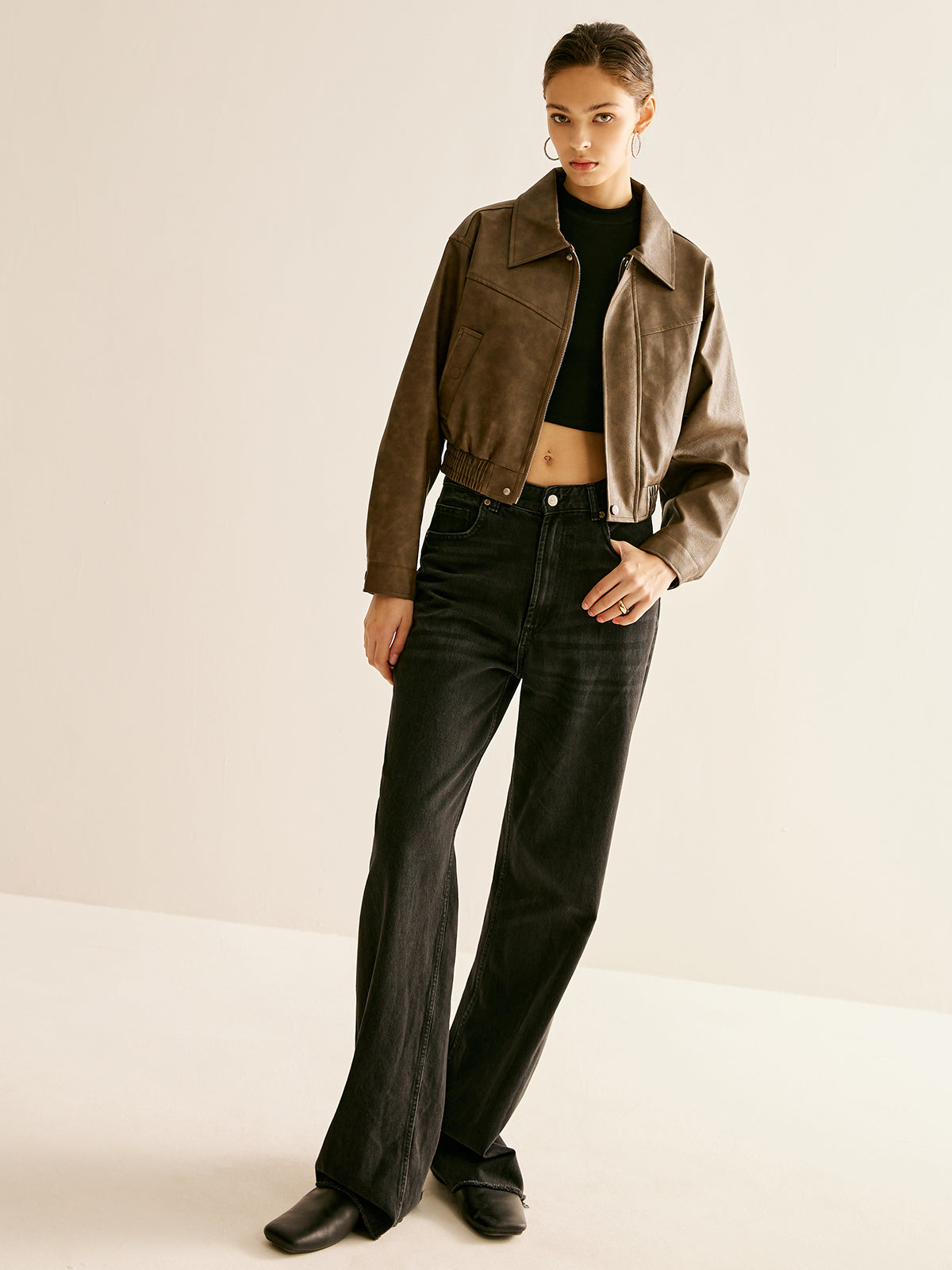 Zipper Faux Leather Jacket-CALLISTARI