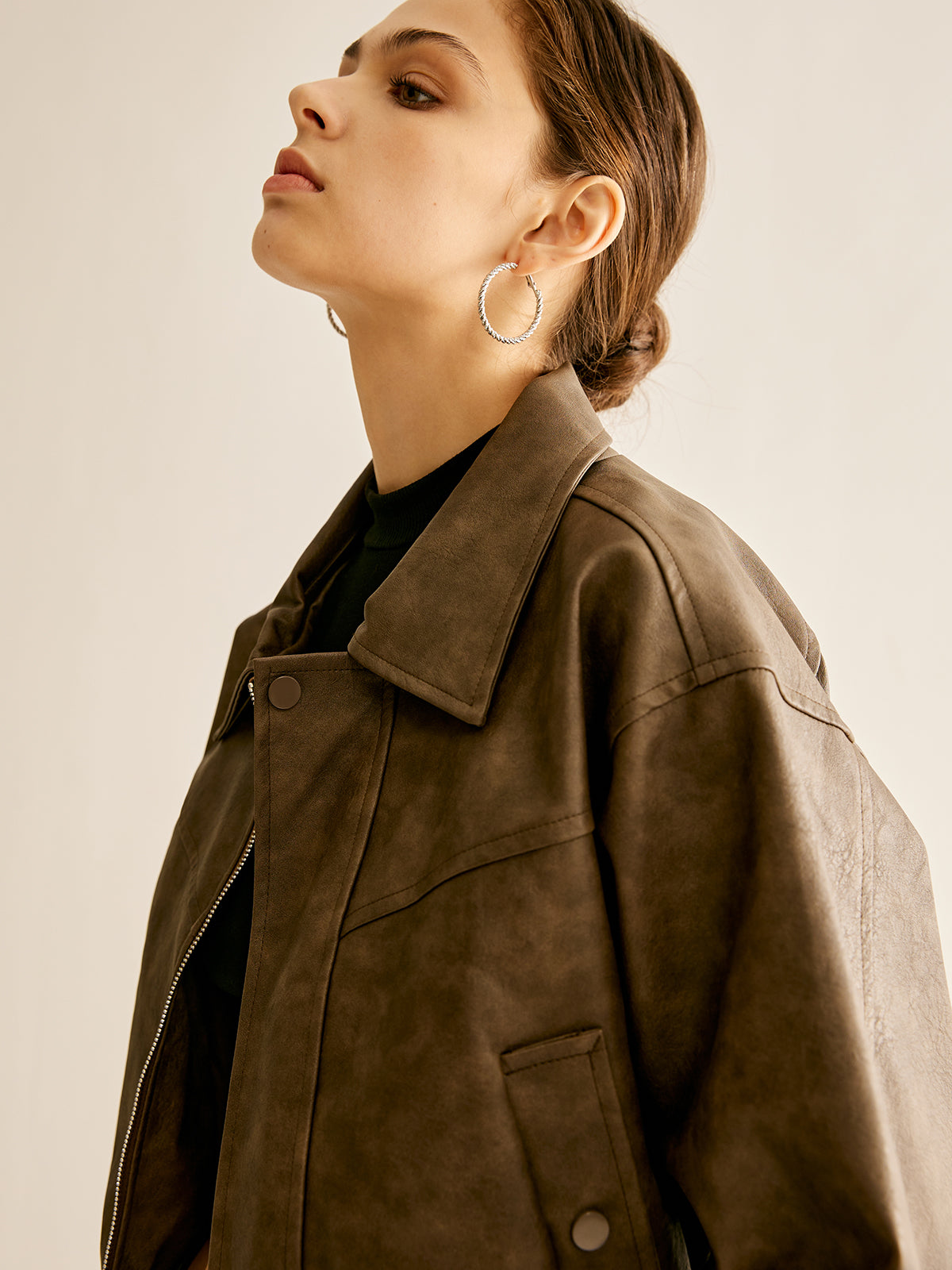 Zipper Faux Leather Jacket-CALLISTARI