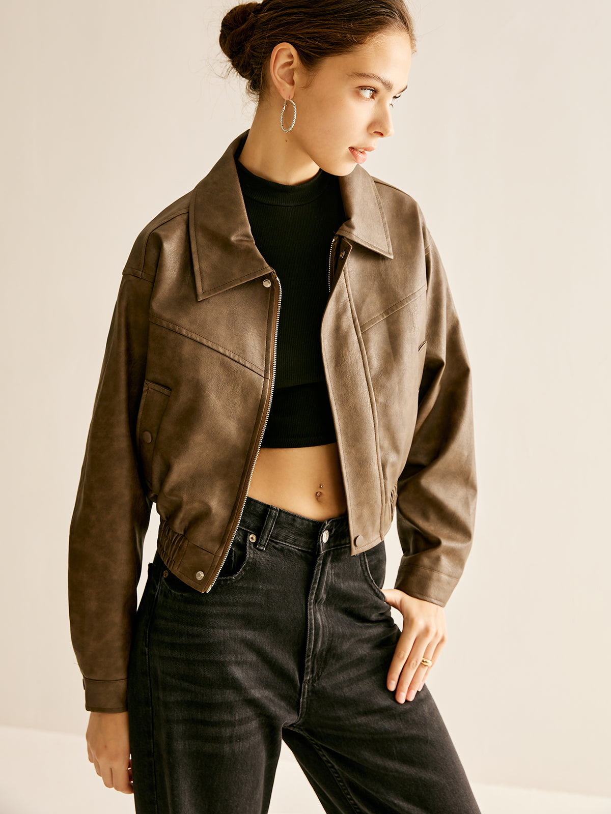 Zipper Faux Leather Jacket-CALLISTARI