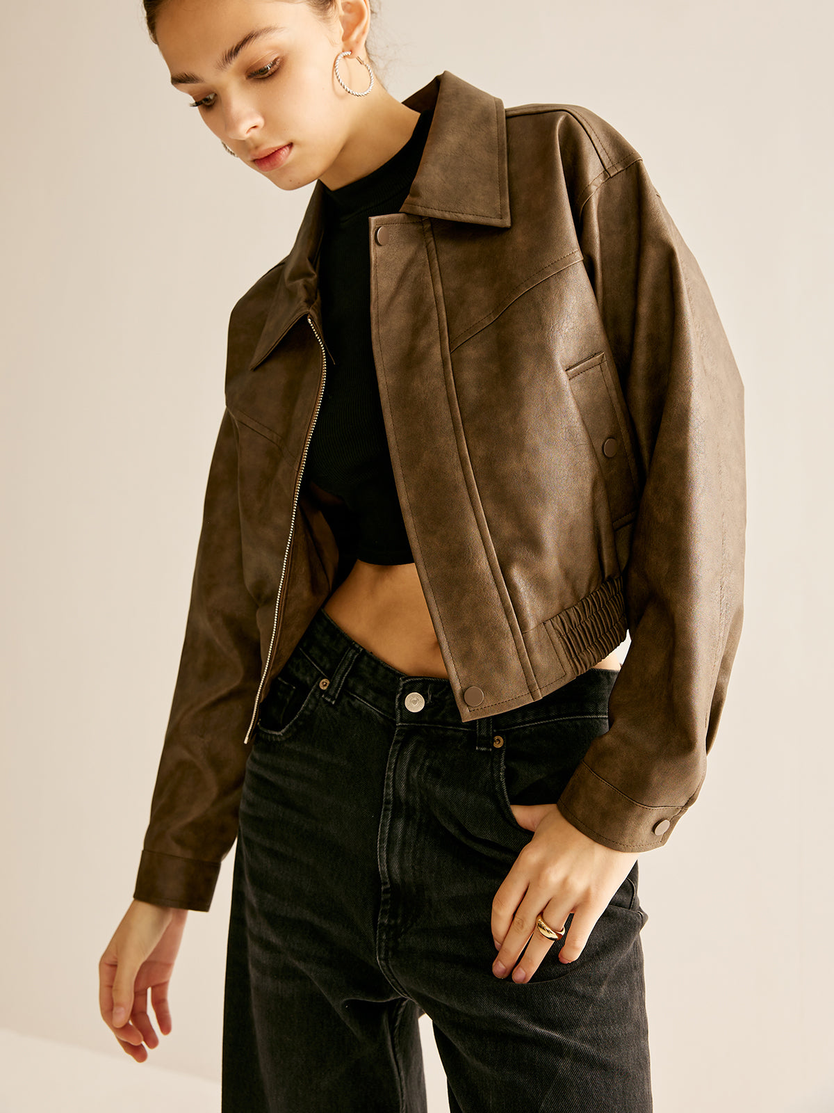 Zipper Faux Leather Jacket-CALLISTARI