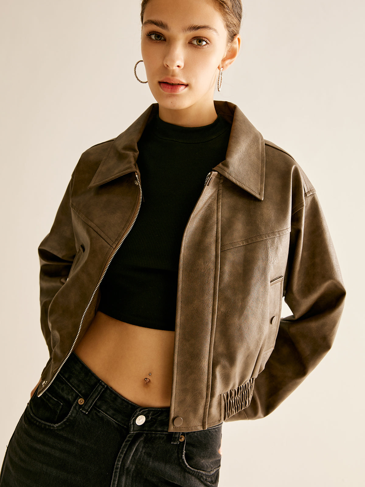 Zipper Faux Leather Jacket-CALLISTARI