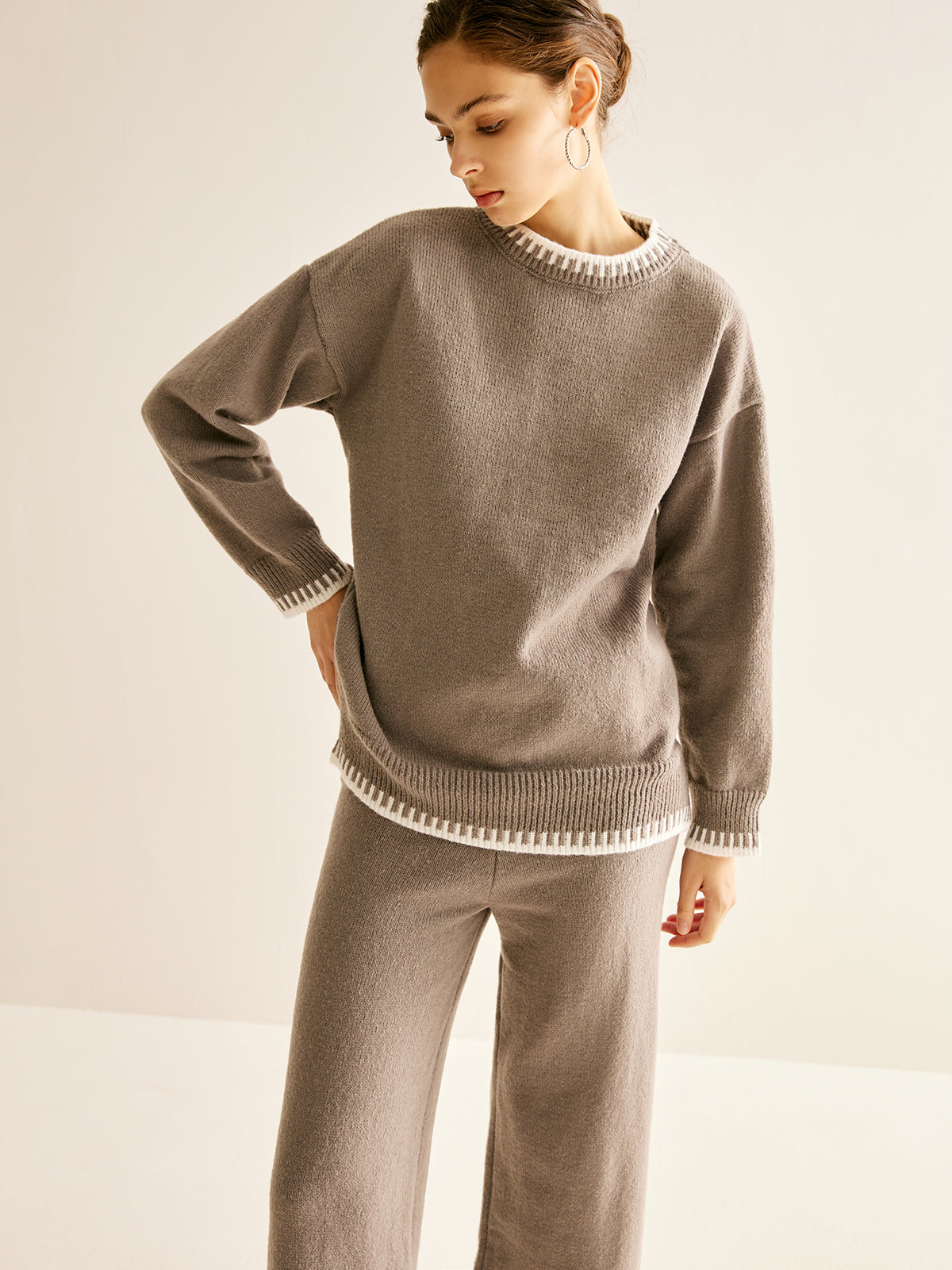 Callistari Contrast Trim Slit Warm Sweater Co-ord-CALLISTARI