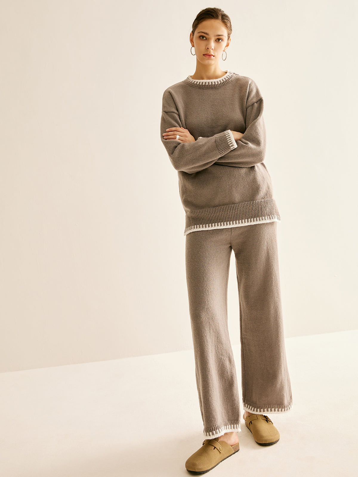 Callistari Contrast Trim Slit Warm Sweater Co-ord-CALLISTARI