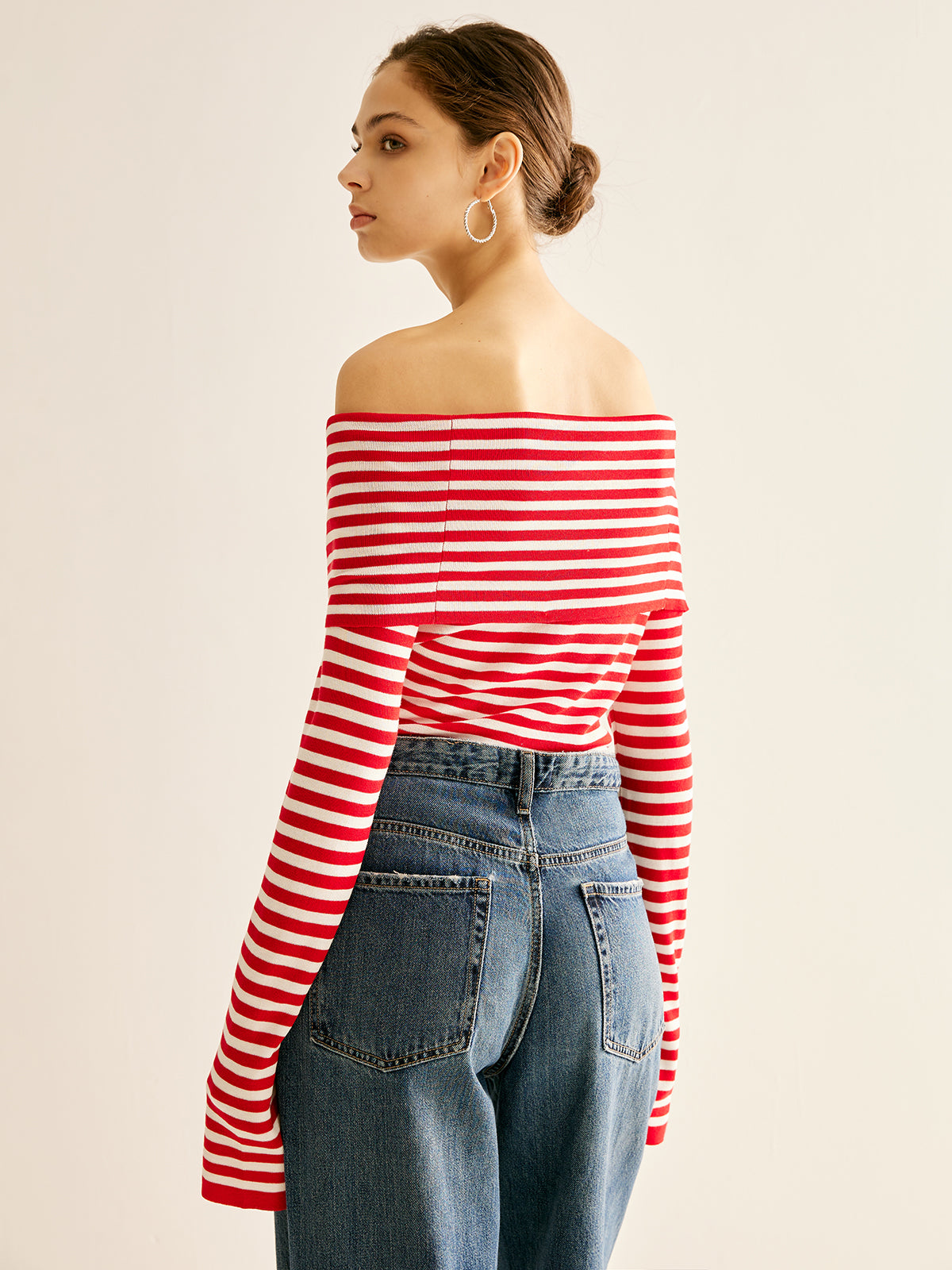 Off-Shoulder Striped Knit Top-CALLISTARI