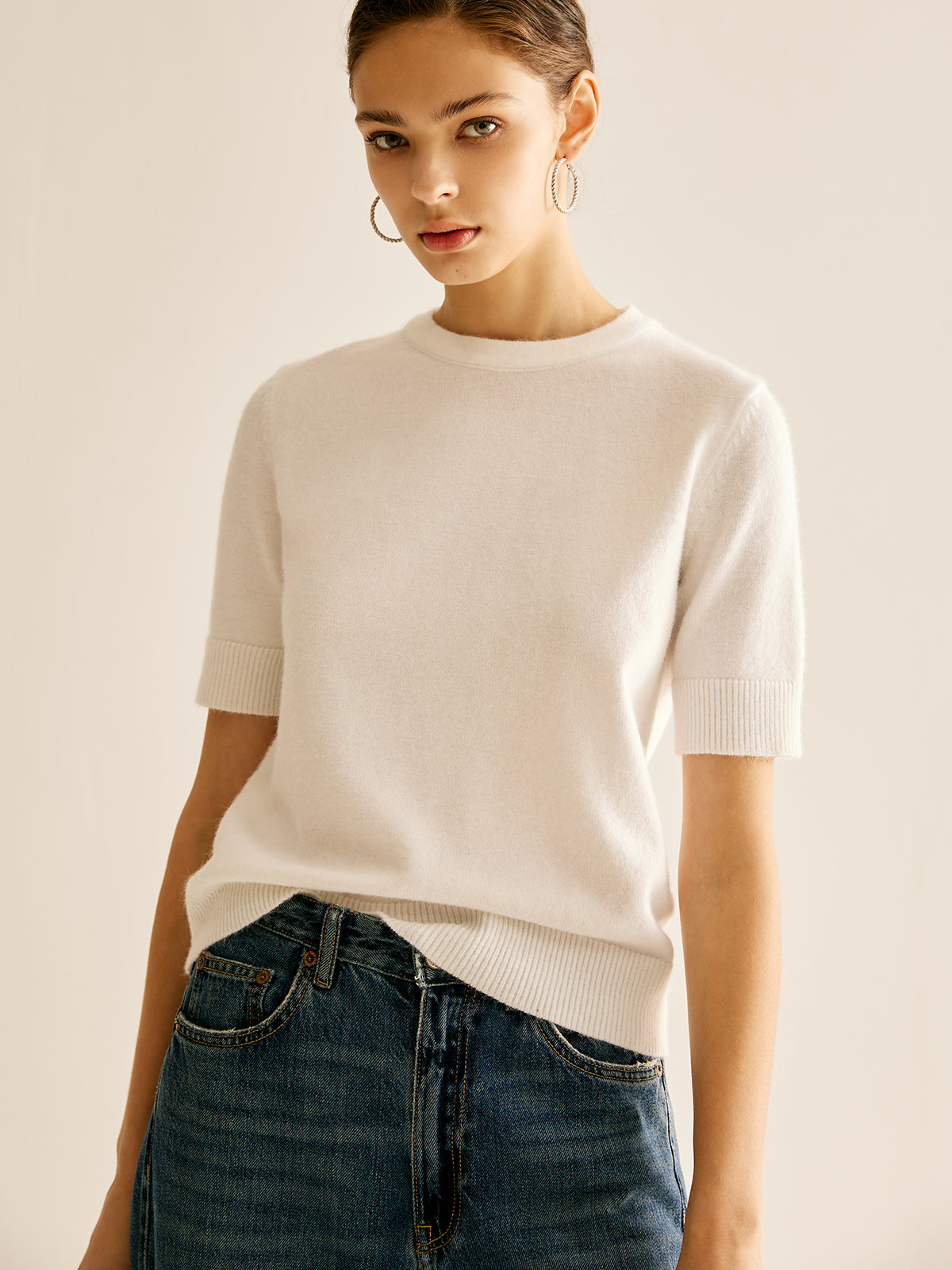 Crew Neck Plain Knit Top-CALLISTARI