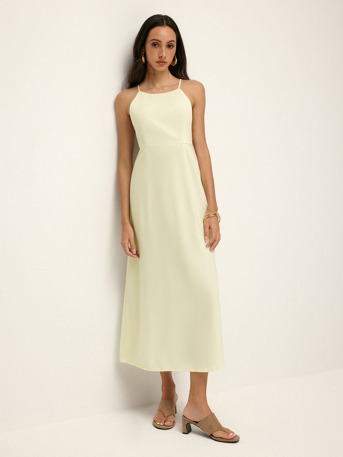 Callistari Minimalist Tie Open Back Cami Dress-CALLISTARI