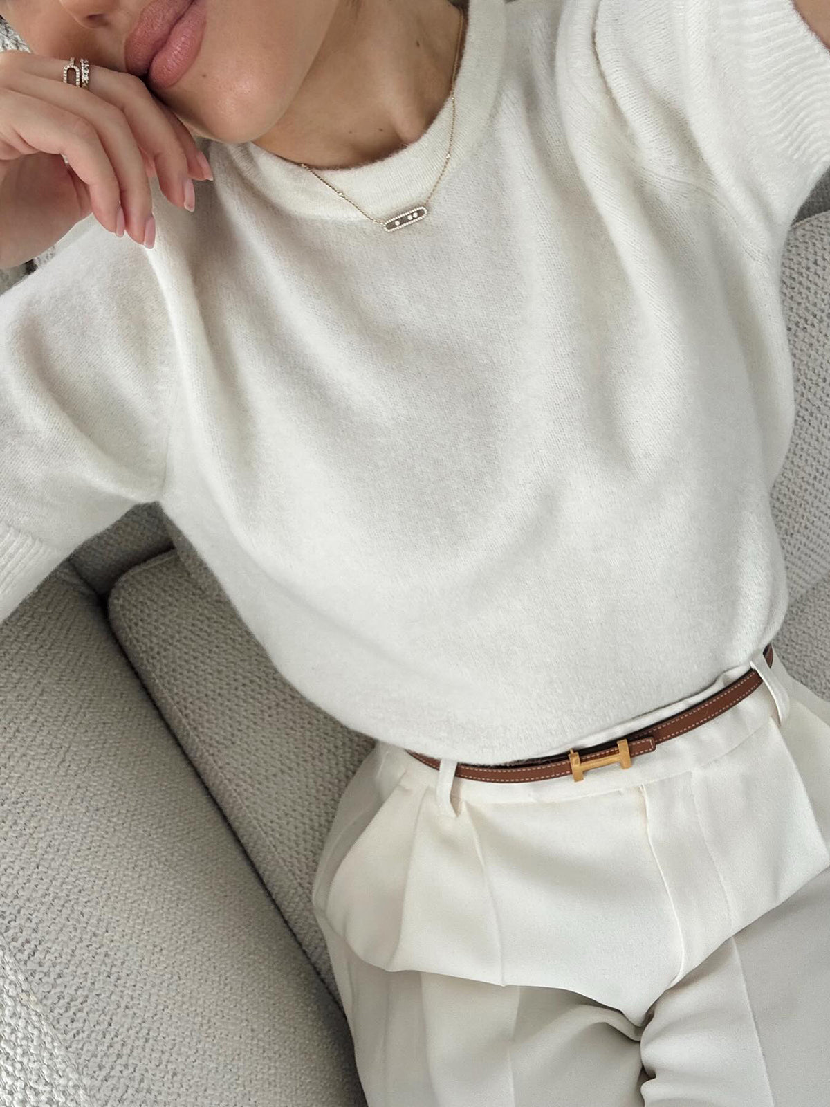 Crew Neck Plain Knit Top-CALLISTARI