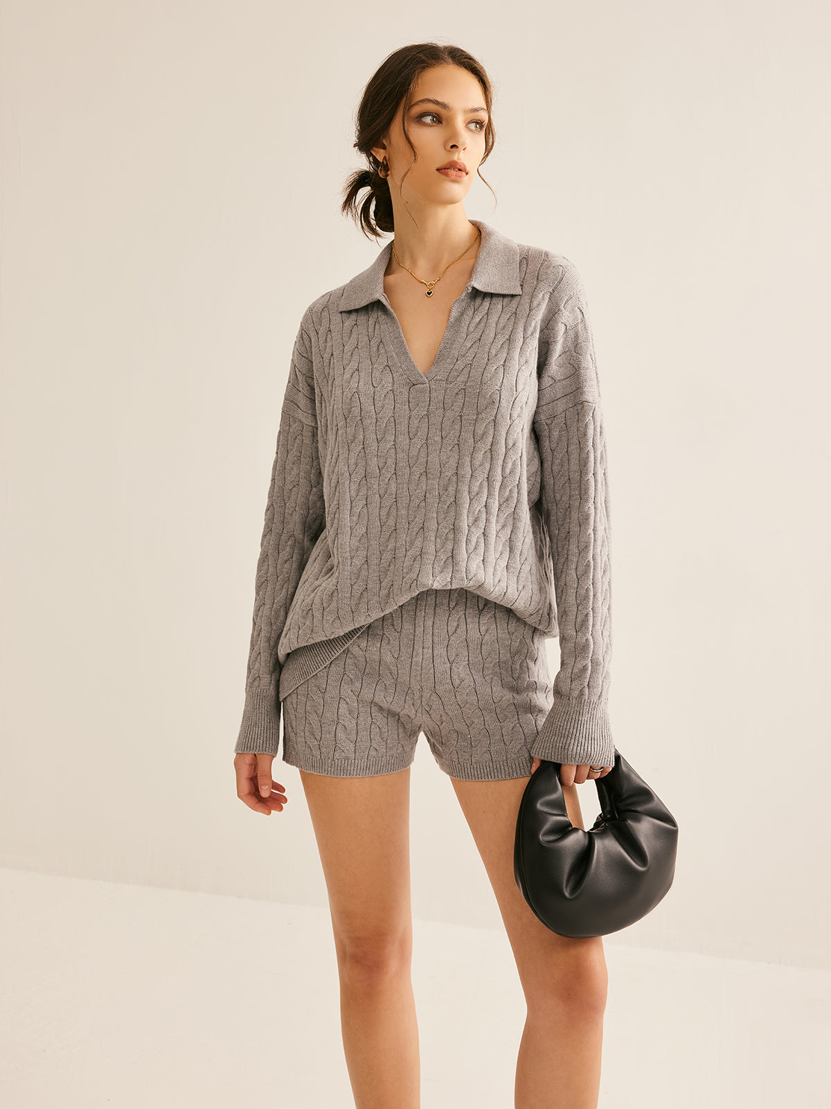 Lapel Cable Sweater-CALLISTARI