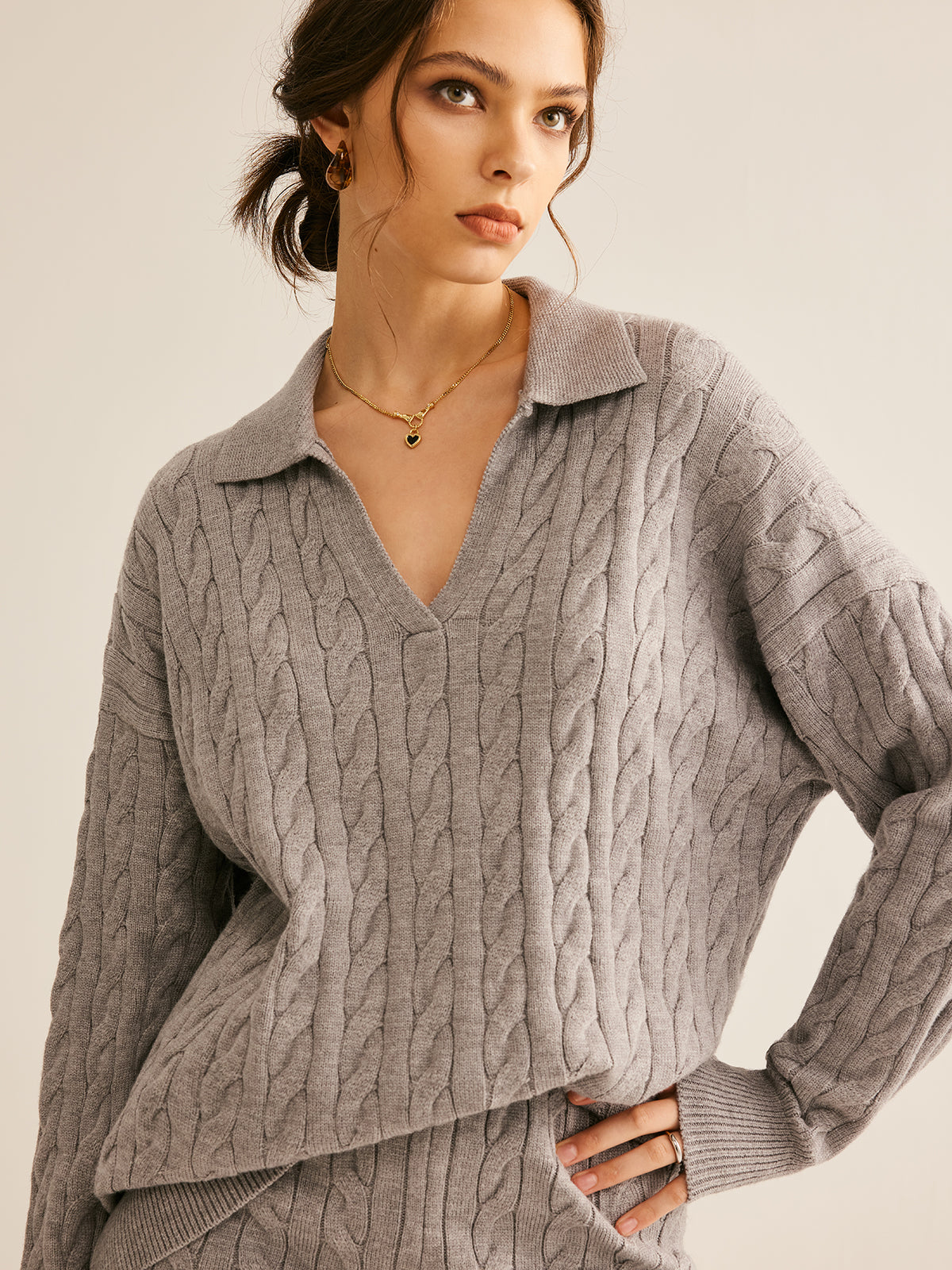 Lapel Cable Sweater-CALLISTARI