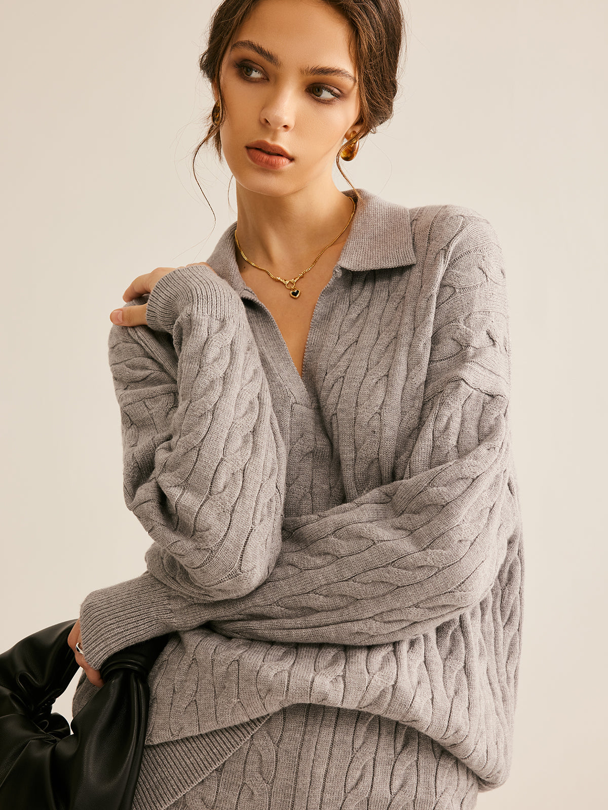 Lapel Cable Sweater-CALLISTARI