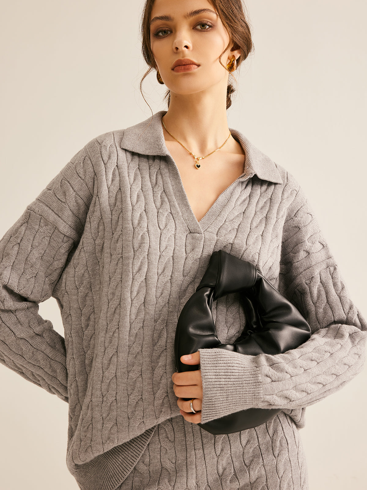 Lapel Cable Sweater-CALLISTARI