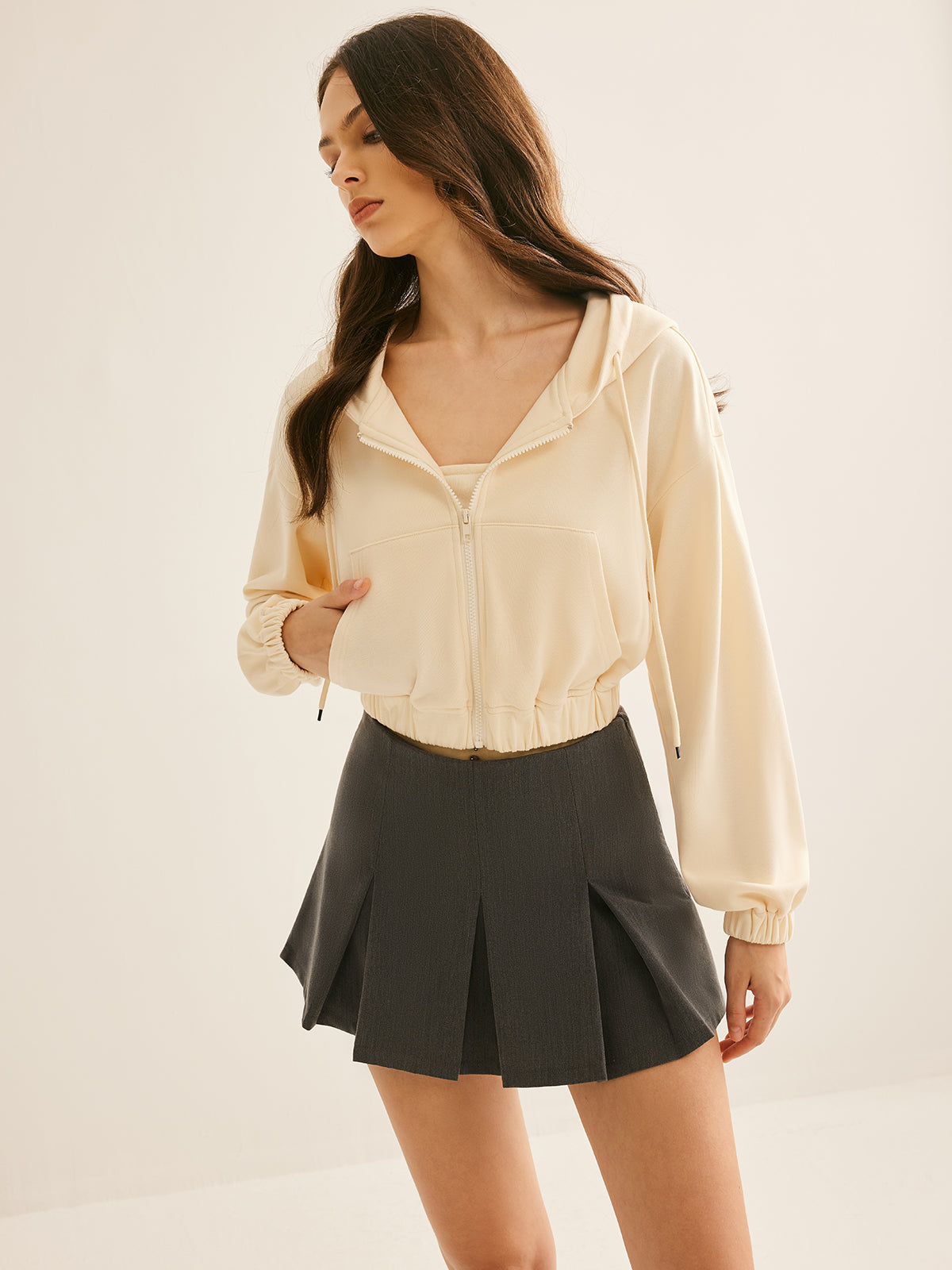 Callistari Piping Corset With Zipper Crop Hoodie-CALLISTARI
