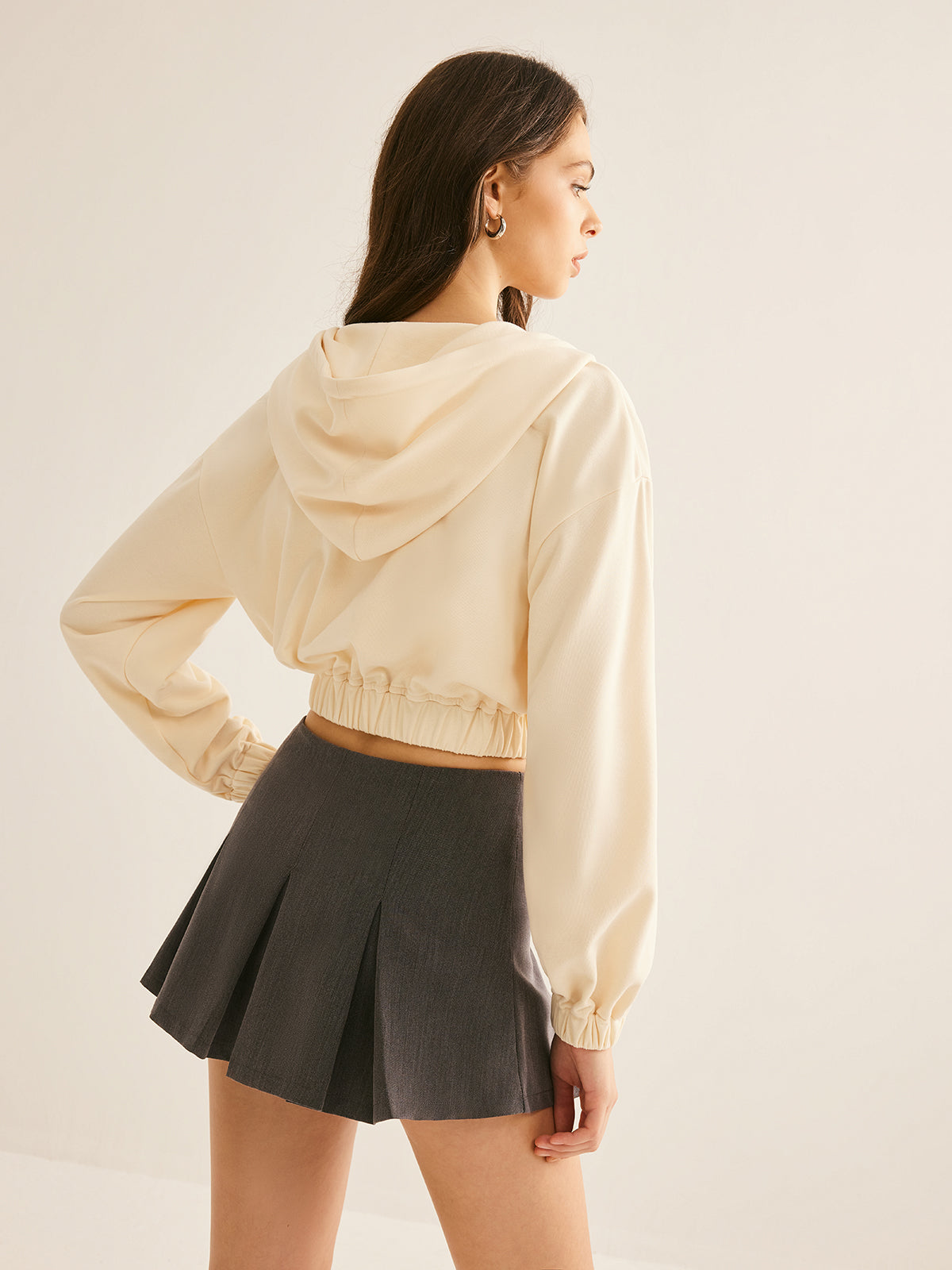 Callistari Piping Corset With Zipper Crop Hoodie-CALLISTARI