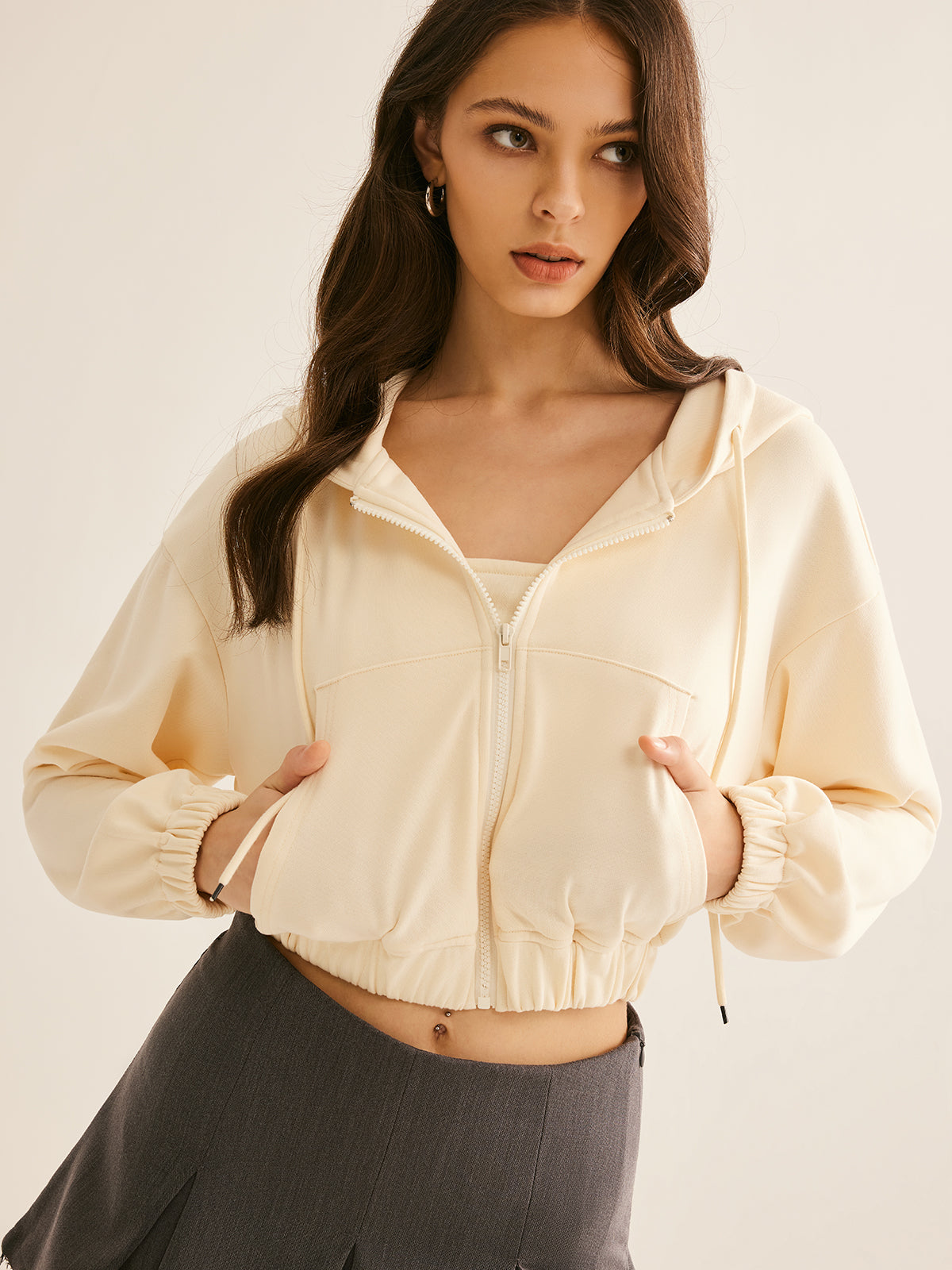 Callistari Piping Corset With Zipper Crop Hoodie-CALLISTARI