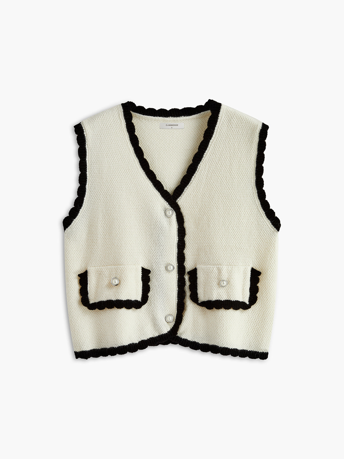 Contrast Wave Trim Breasted Sweater Vest-CALLISTARI