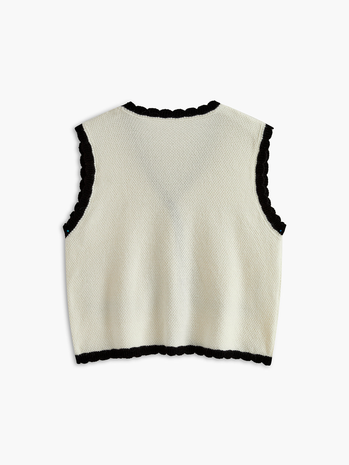 Contrast Wave Trim Breasted Sweater Vest-CALLISTARI