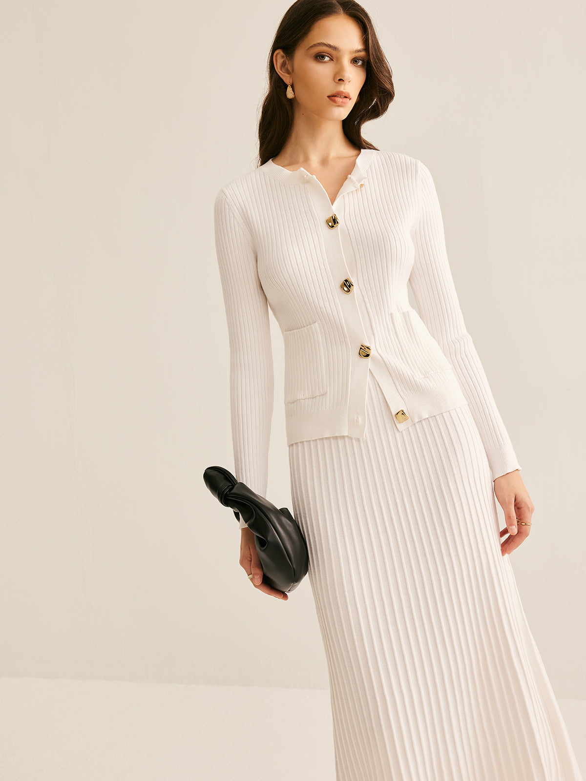 Elegant Button Pleated Sweater Co-ords-Mesadic