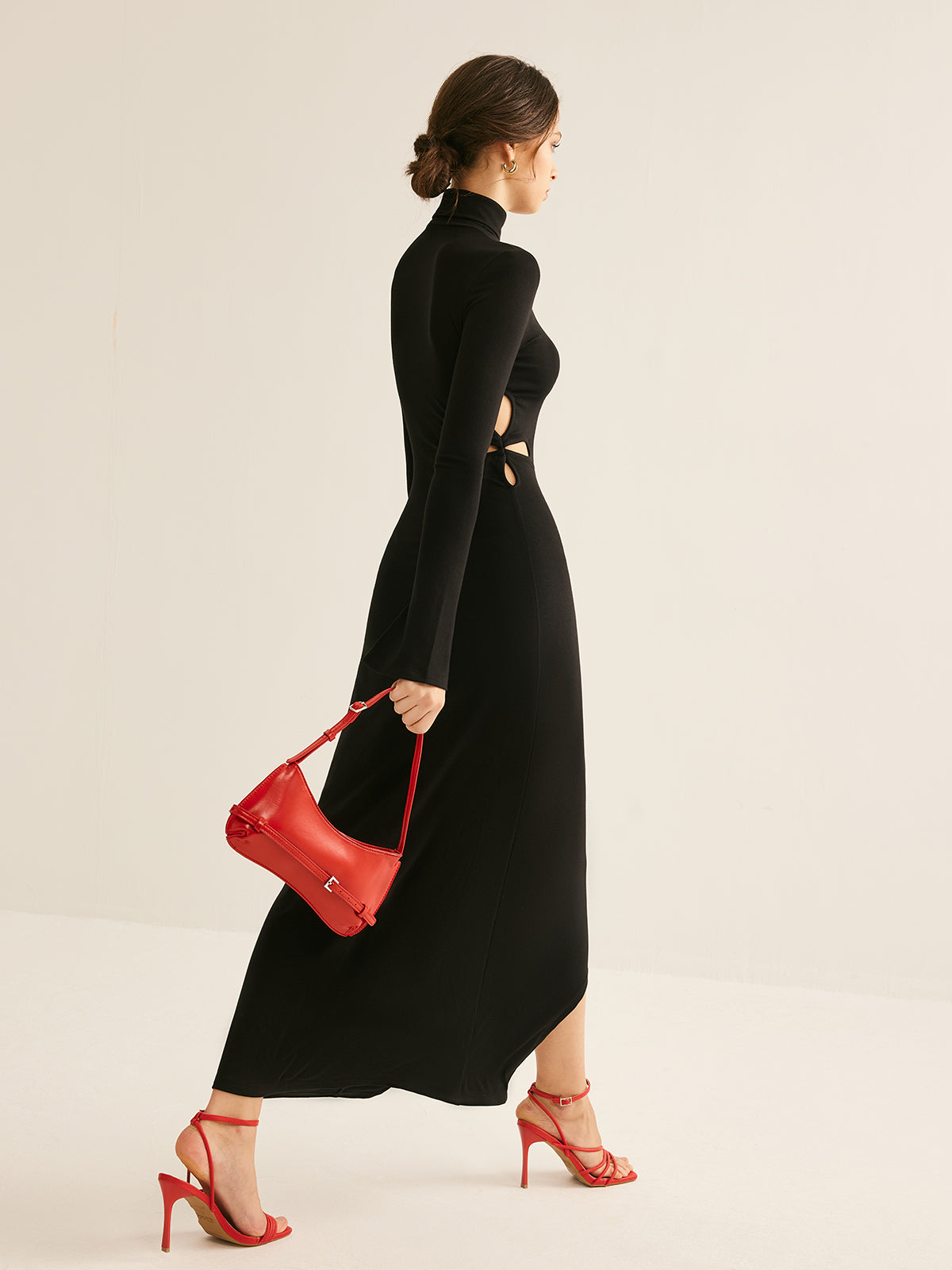 Turtleneck Cutout Slim Dress-CALLISTARI