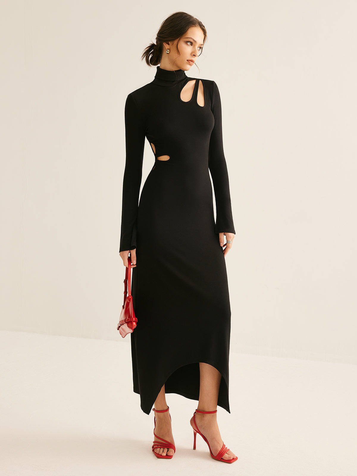 Turtleneck Cutout Slim Dress-CALLISTARI