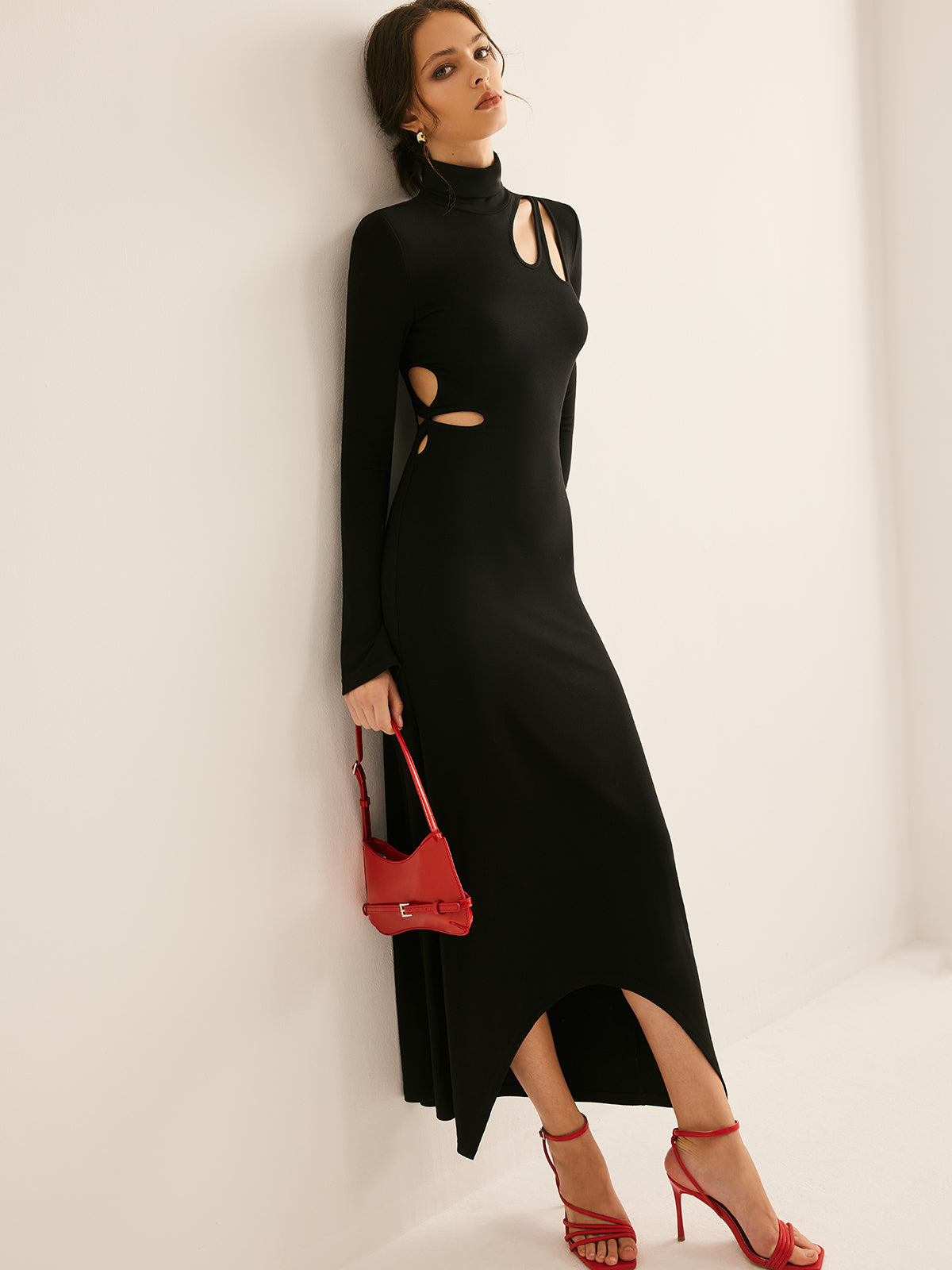 Turtleneck Cutout Slim Dress-CALLISTARI