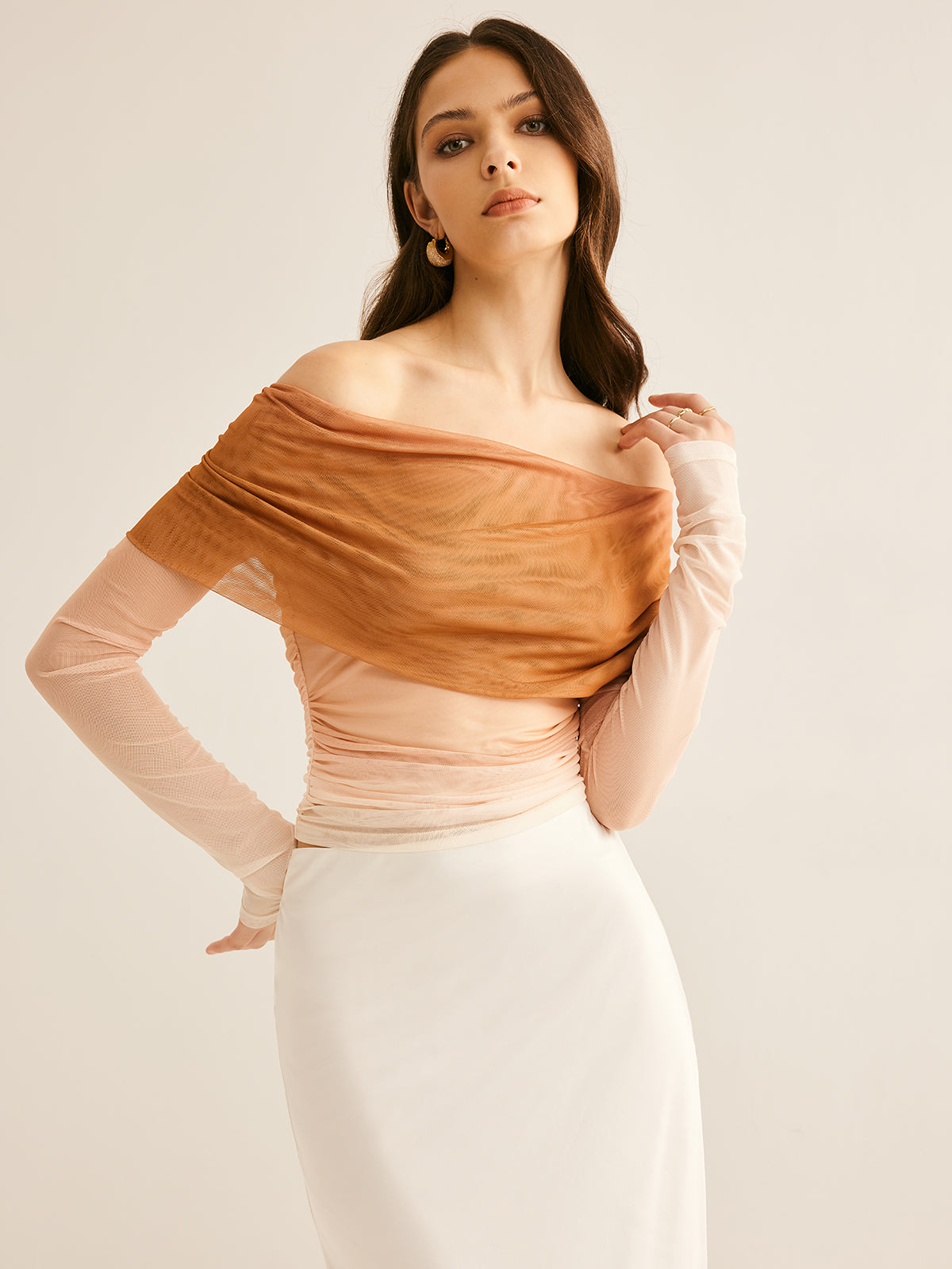 Callistari Off-Shoulder Mesh Gradient Blouse-CALLISTARI