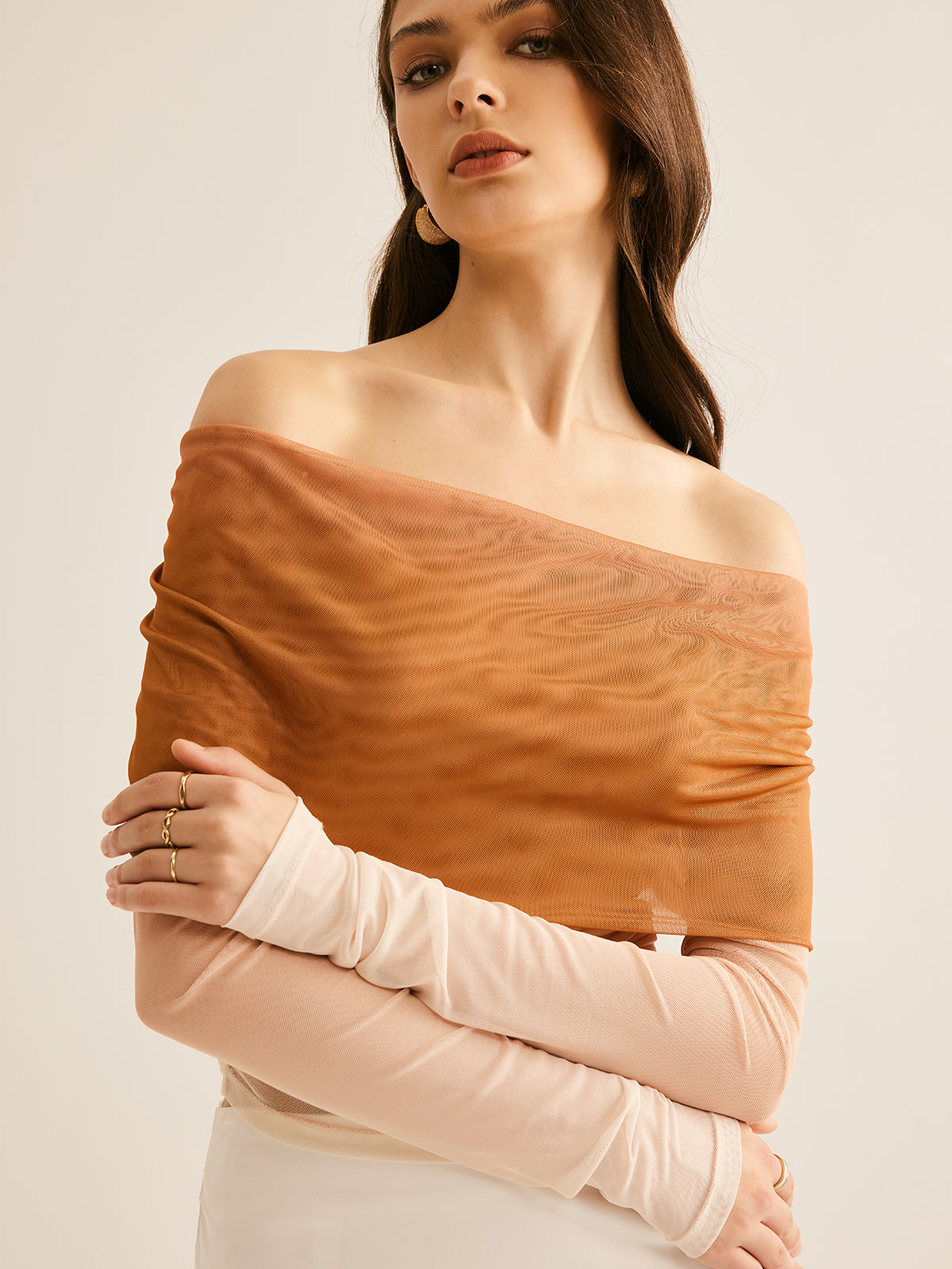 Callistari Off-Shoulder Mesh Gradient Blouse-CALLISTARI
