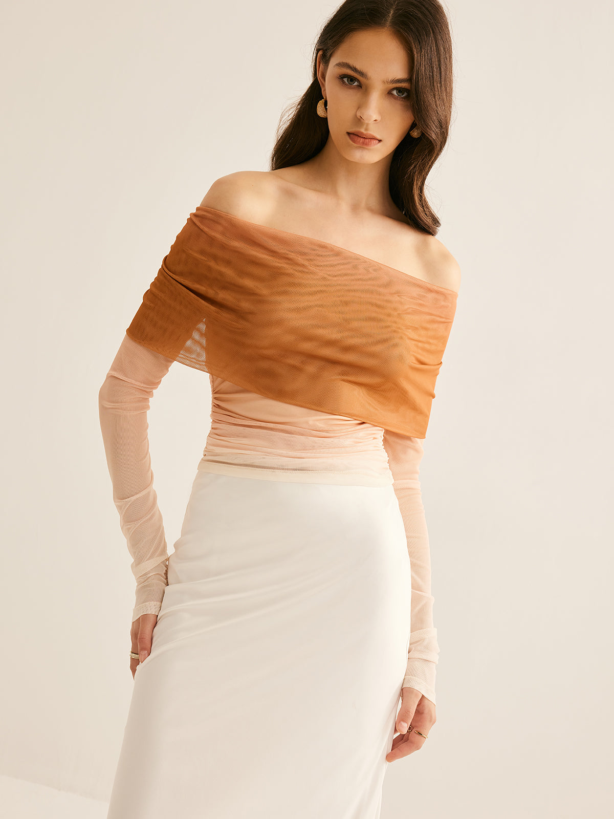 Callistari Off-Shoulder Mesh Gradient Blouse-CALLISTARI