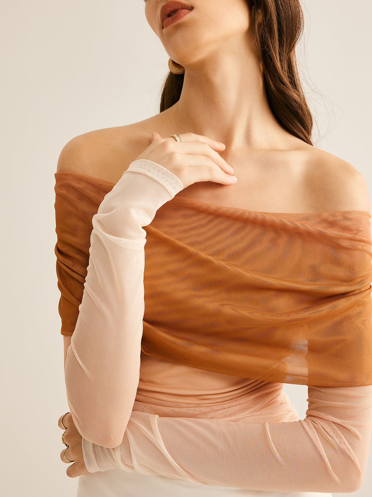 Callistari Off-Shoulder Mesh Gradient Blouse-CALLISTARI