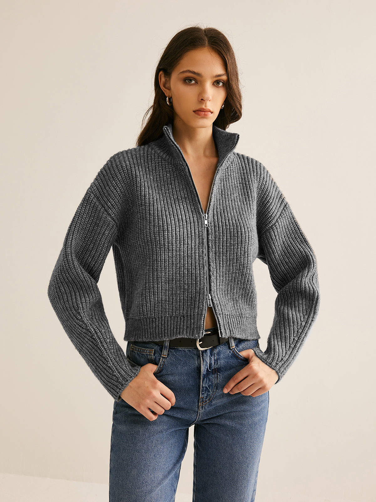 Plain Double Zip Cardigan-CALLISTARI