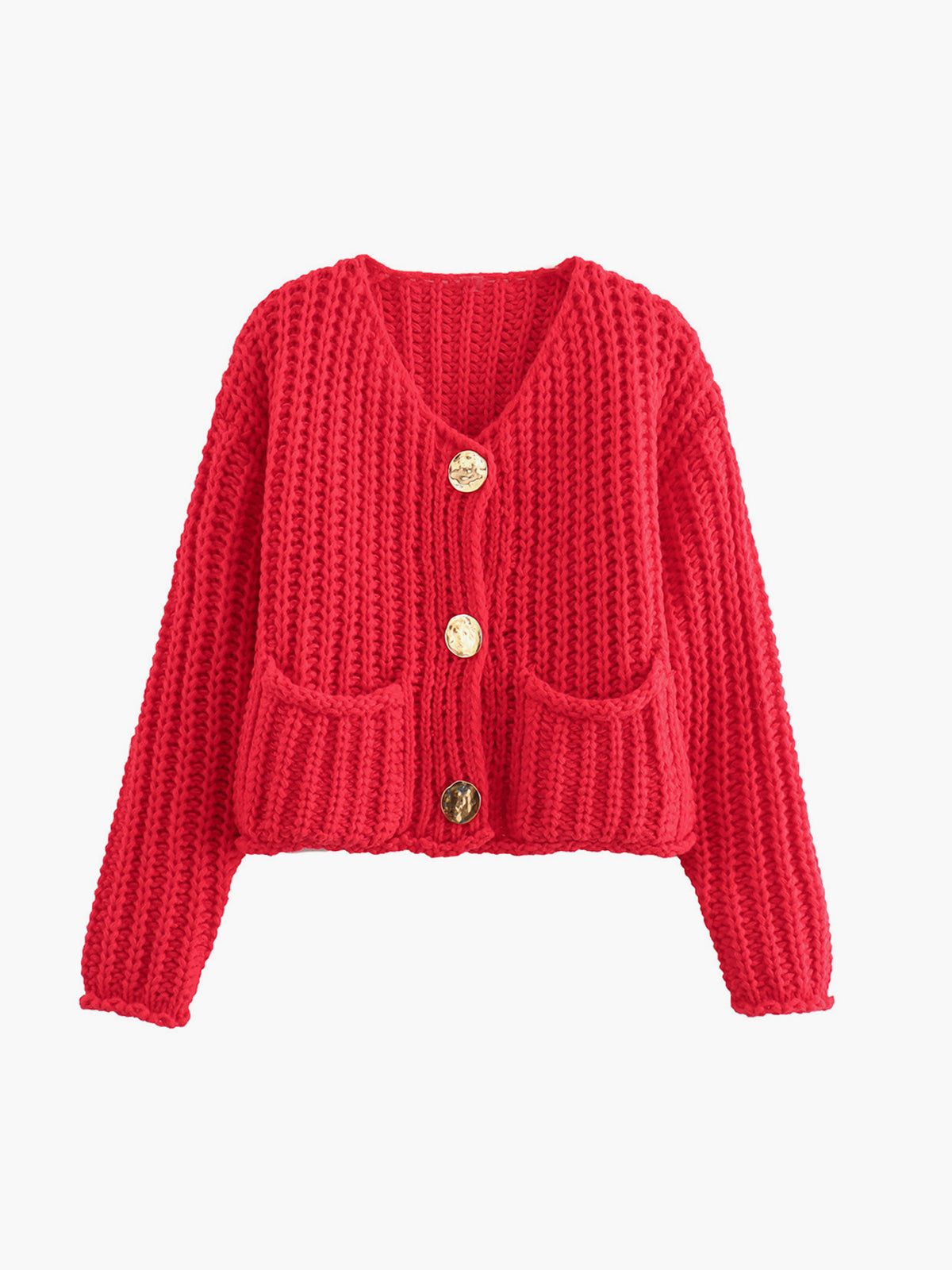 Trafni Plain Button Knit Cardigan-Mesadic