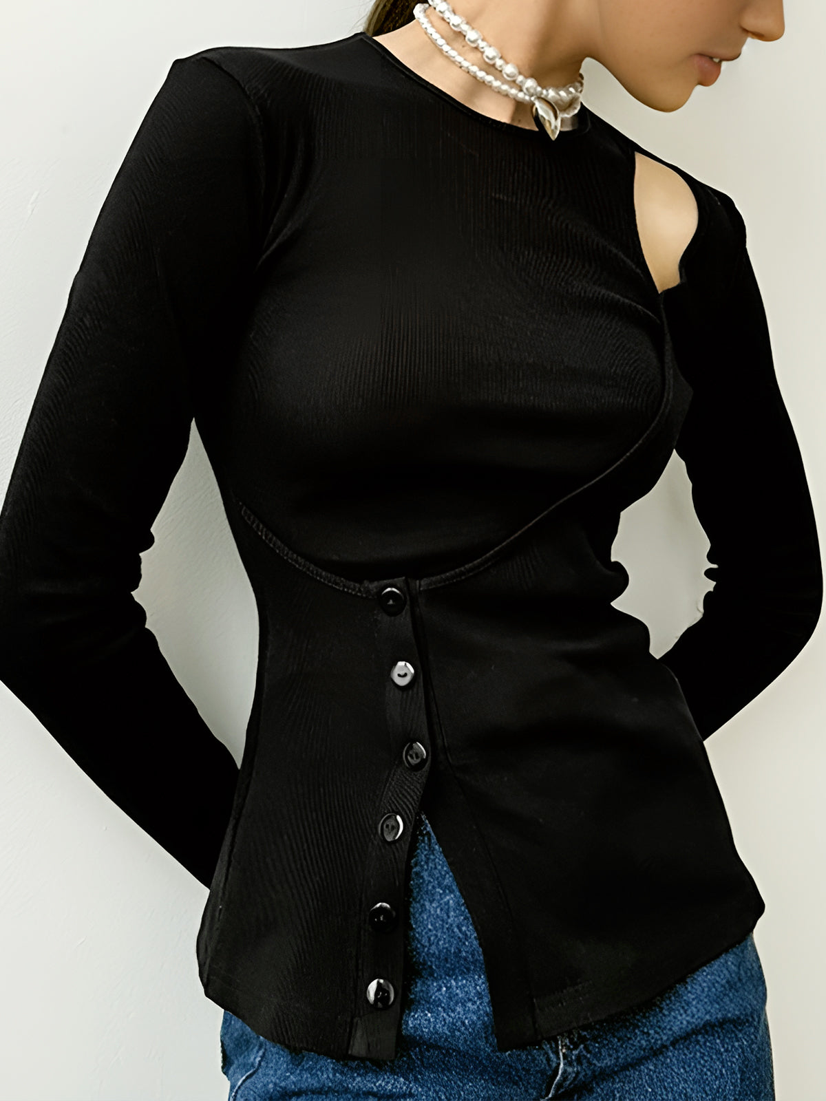 Callistari Cutout Panel Button Blouse-CALLISTARI